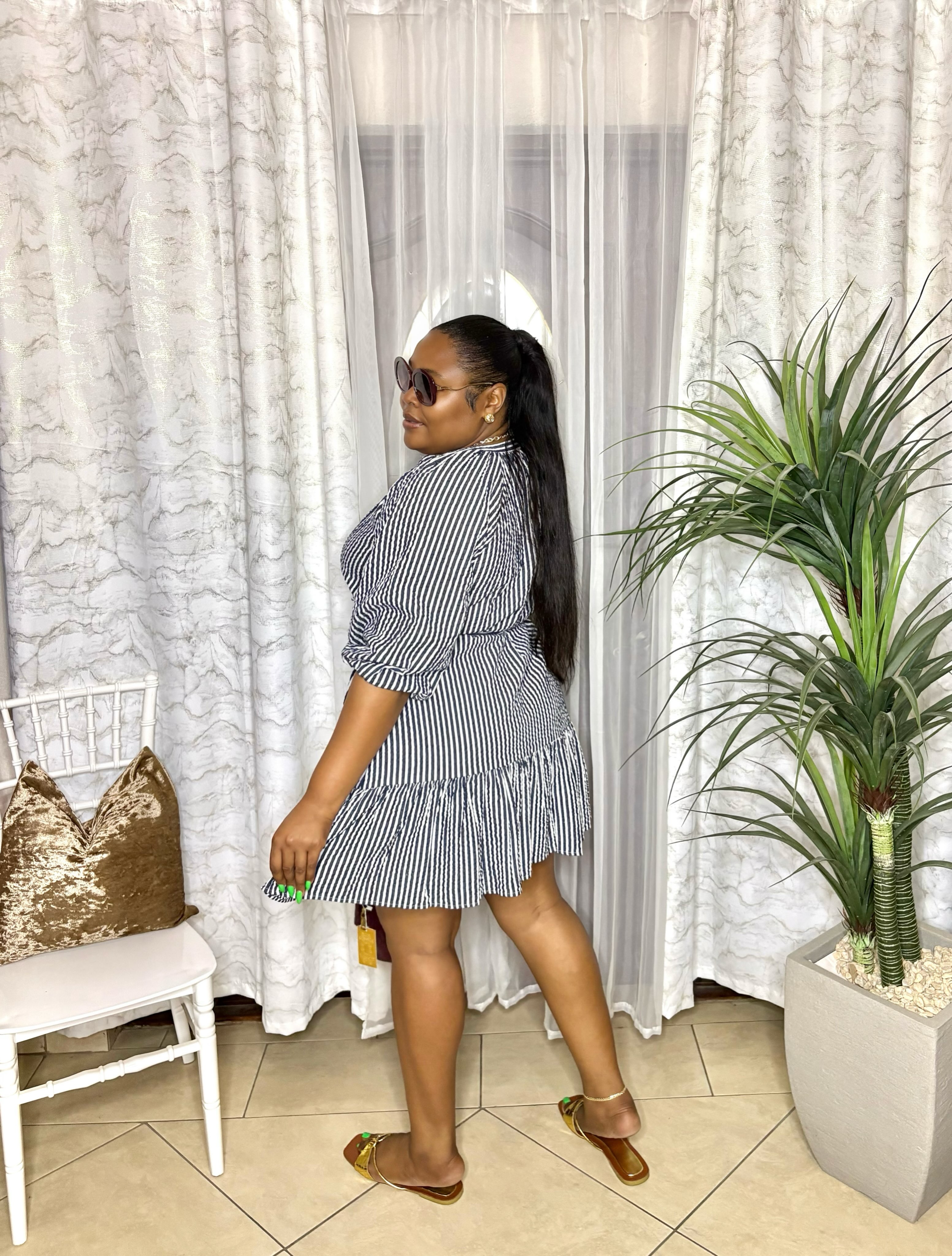 Navy & White Babydoll Dress – $110.00 | Sizes S–XL