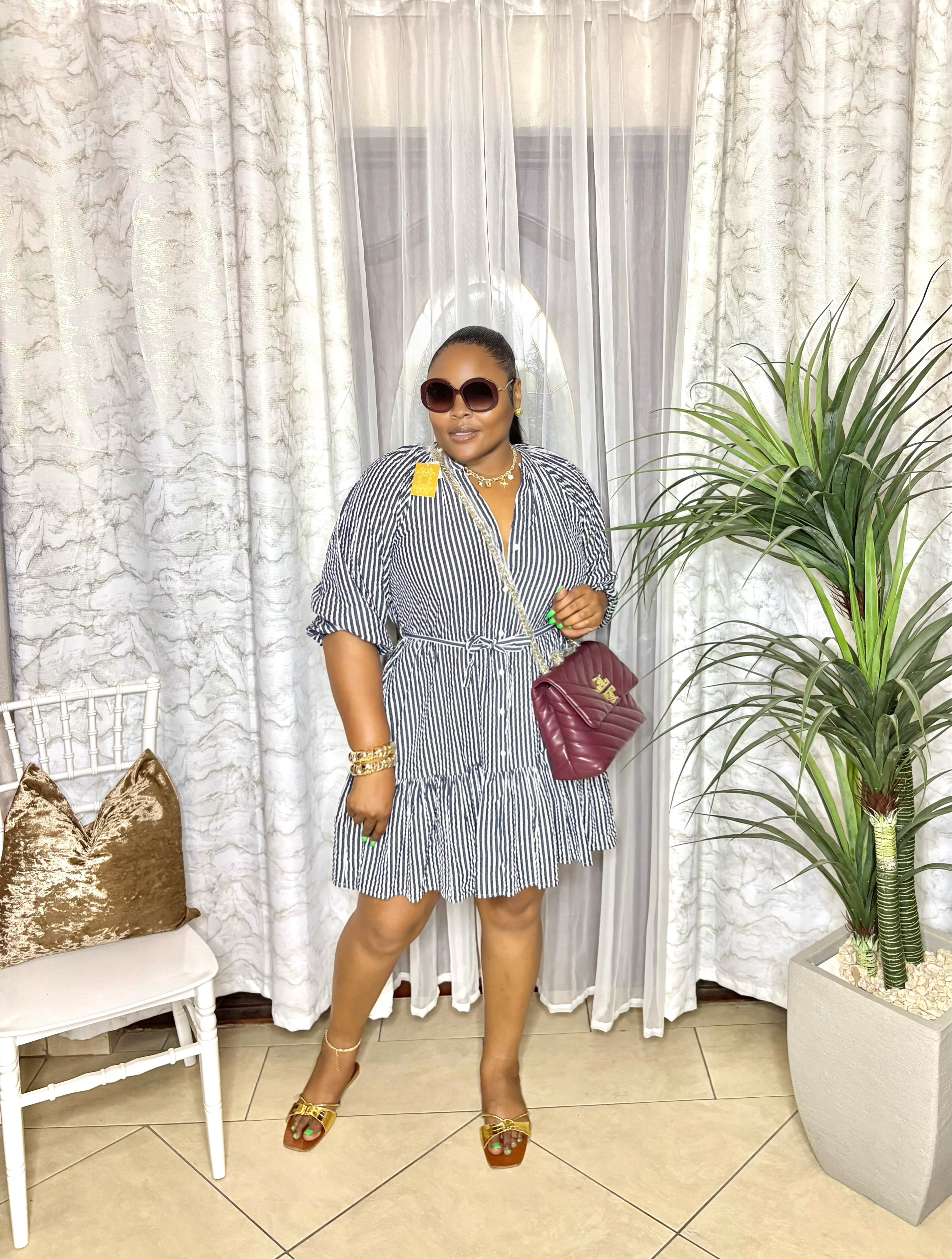 Navy & White Babydoll Dress – $110.00 | Sizes S–XL
