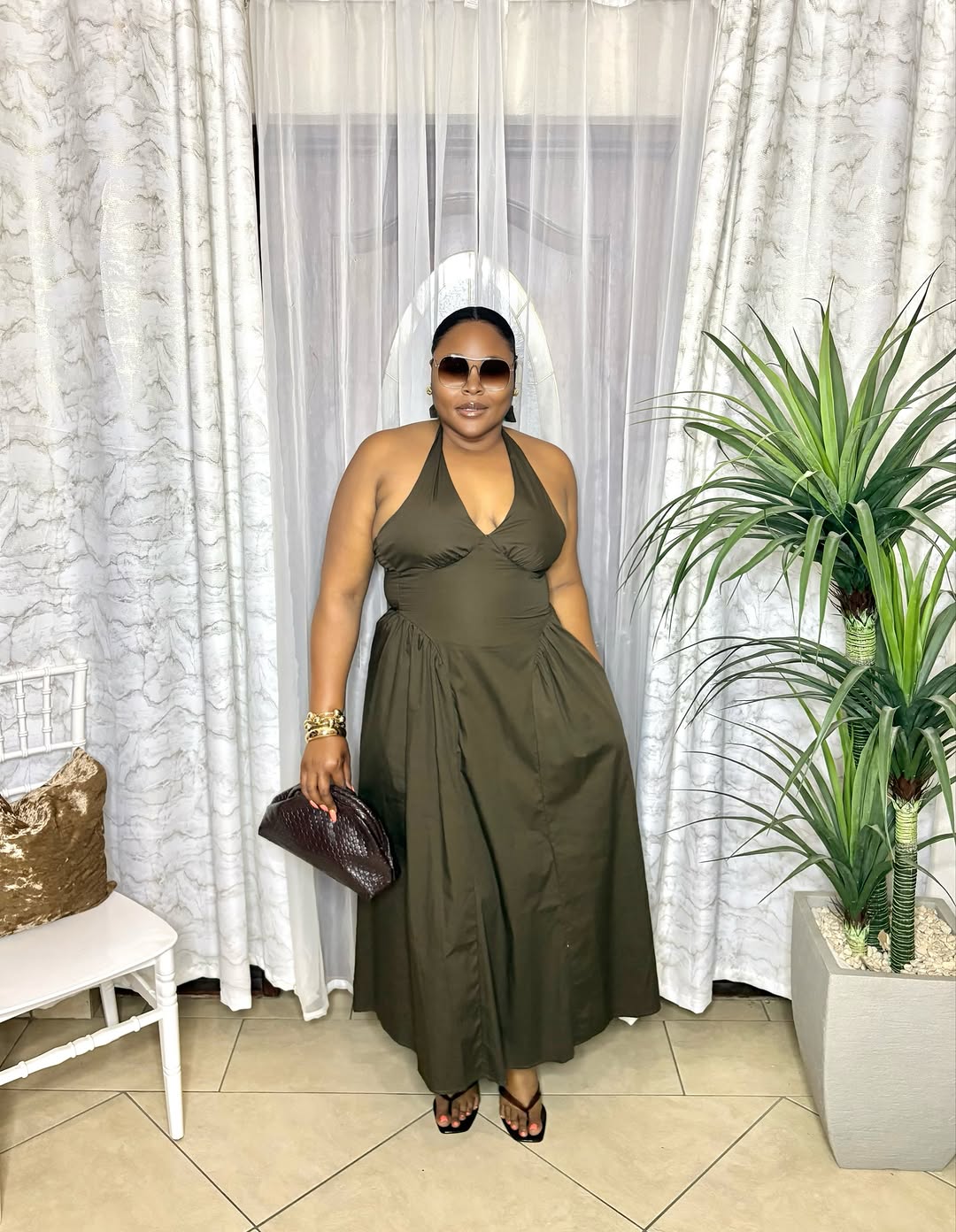 Chocolate Brown Halter Maxi Dress – $145.00