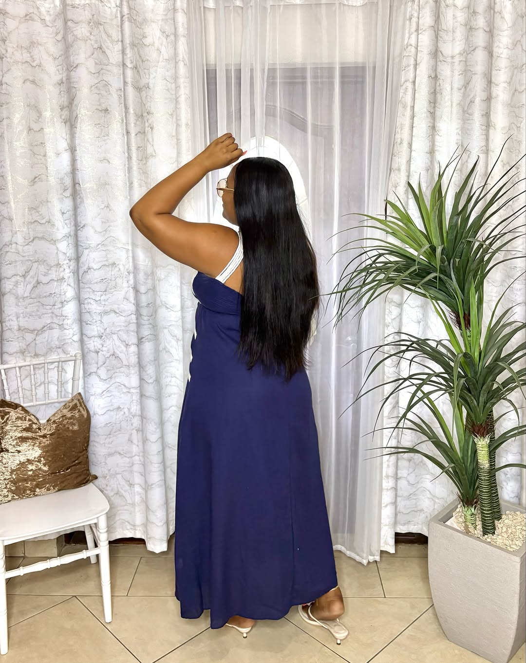 Navy & Cream Flounce Dress + Accessories at KC's Kloset