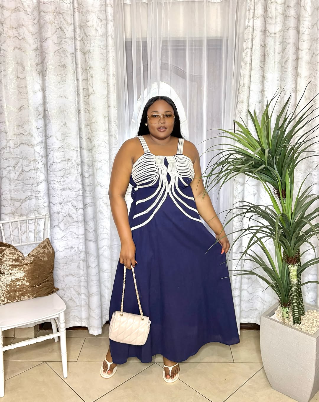 Navy & Cream Flounce Dress + Accessories at KC's Kloset