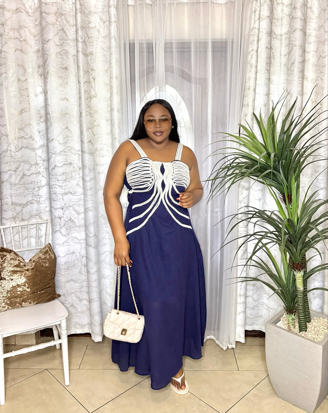 Navy & Cream Flounce Dress + Accessories at KC's Kloset