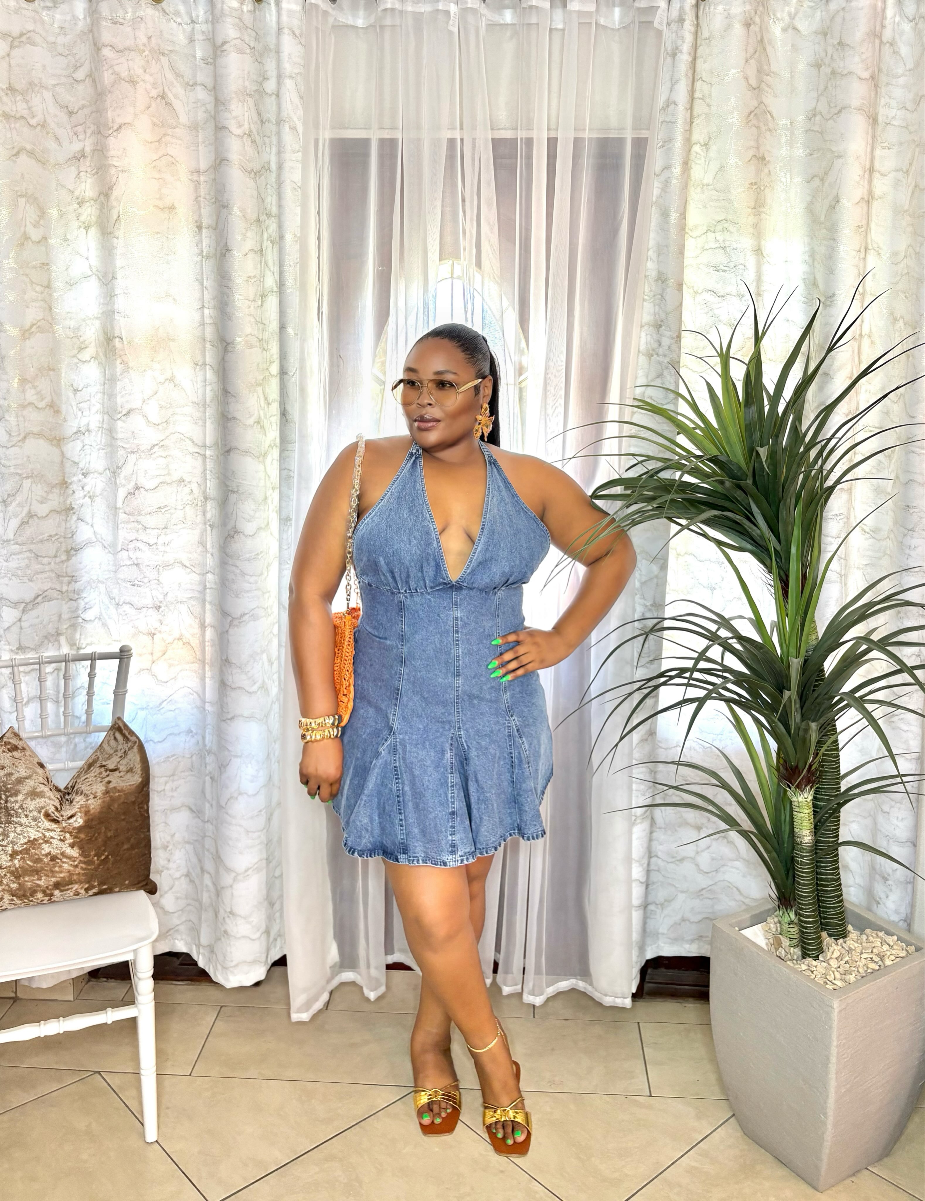 Denim Baydoll Halter Dress & Accessories – Prices from $25