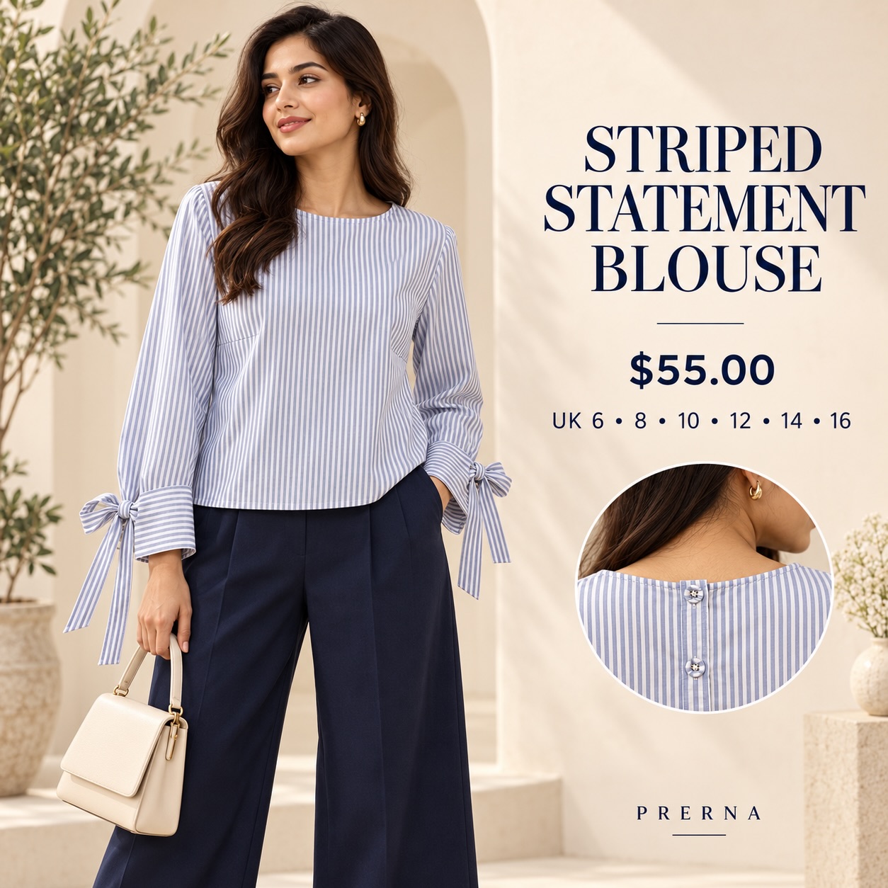 Striped Statement Blouse – $55.00 at Prerna
