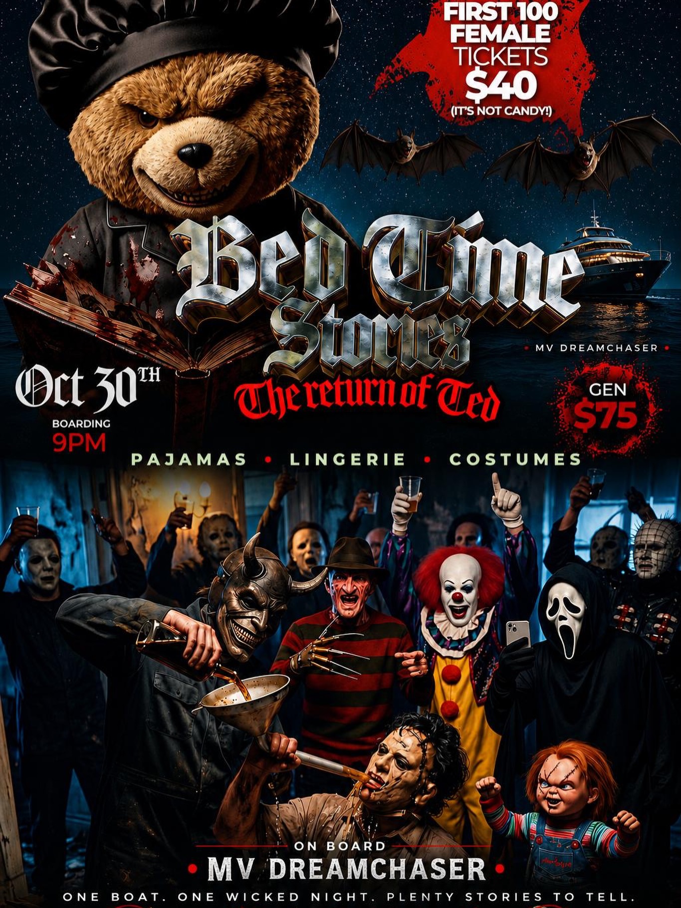 Bedtime Stories: The Return of Ted – Halloween Boat Party on MV Dreamchaser