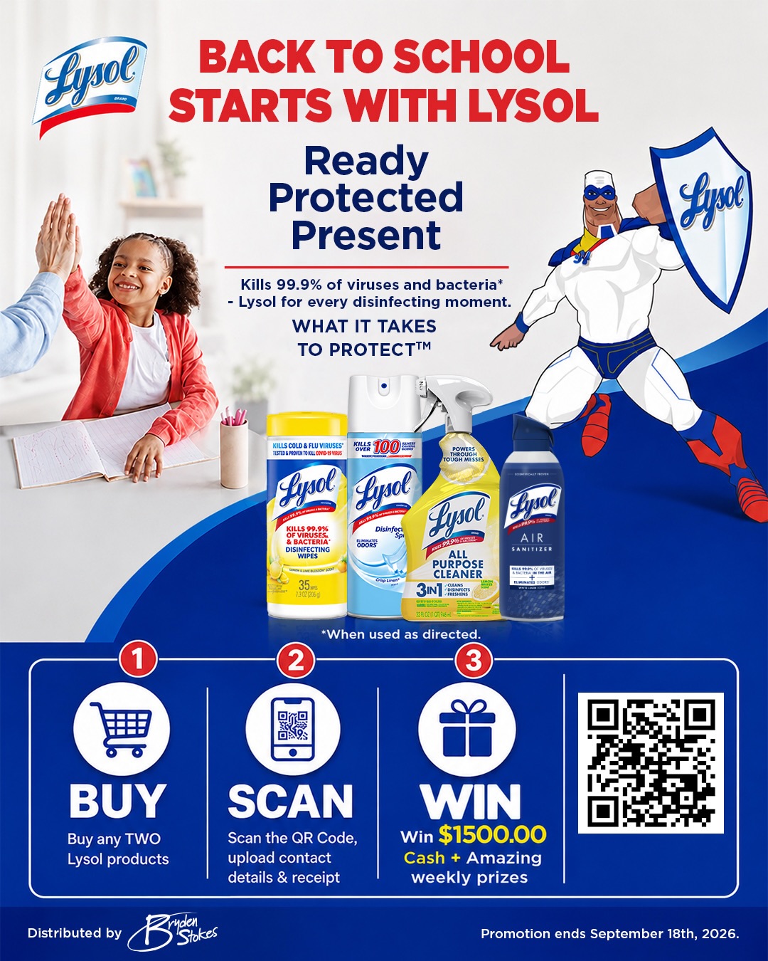 Back to School with Lysol – Buy 2 Products & Win $1,500 Cash + Weekly Prizes