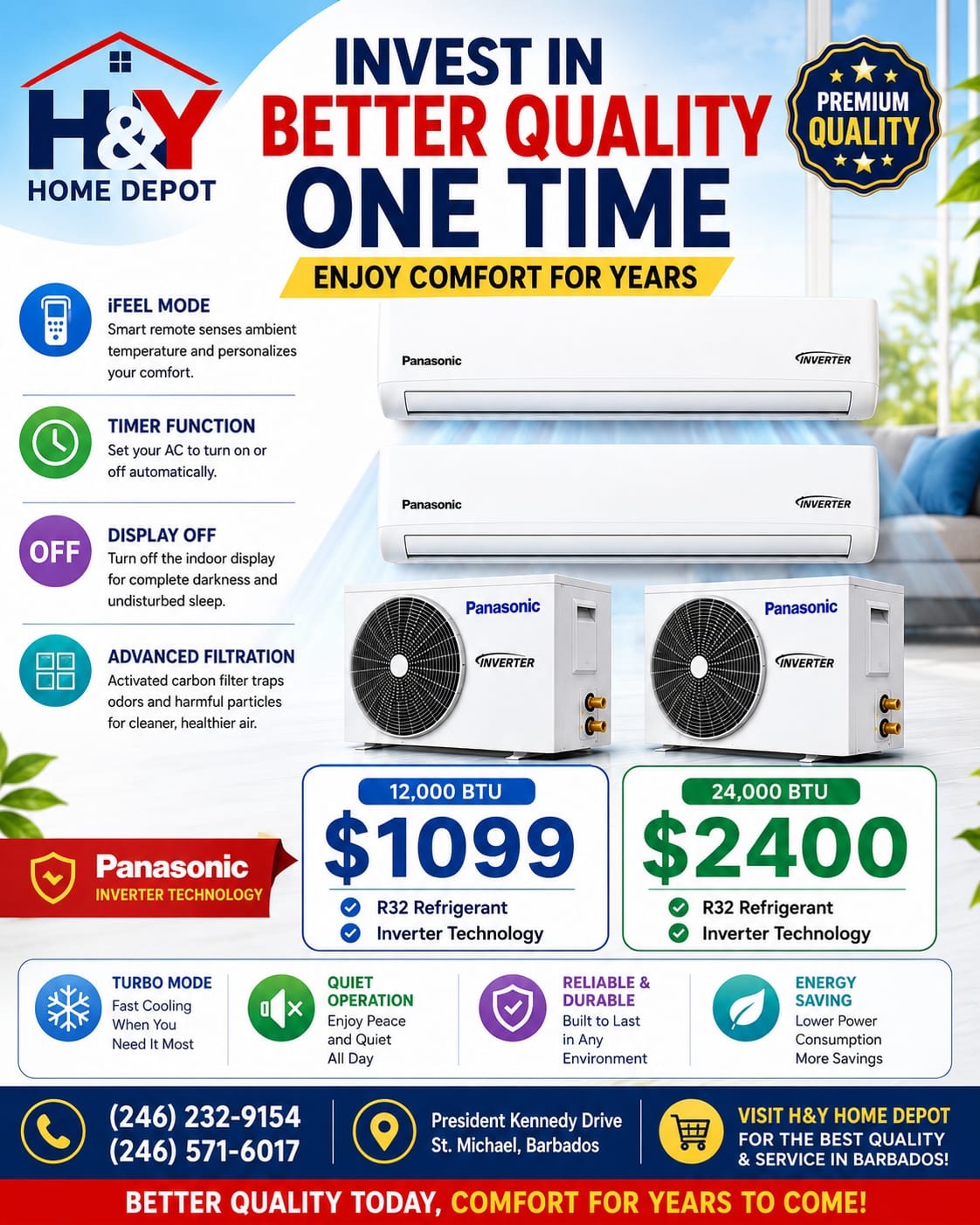Panasonic Inverter Air Conditioners – 12,000 BTU $1,099 & 24,000 BTU $2,400 at H&Y Home Depot