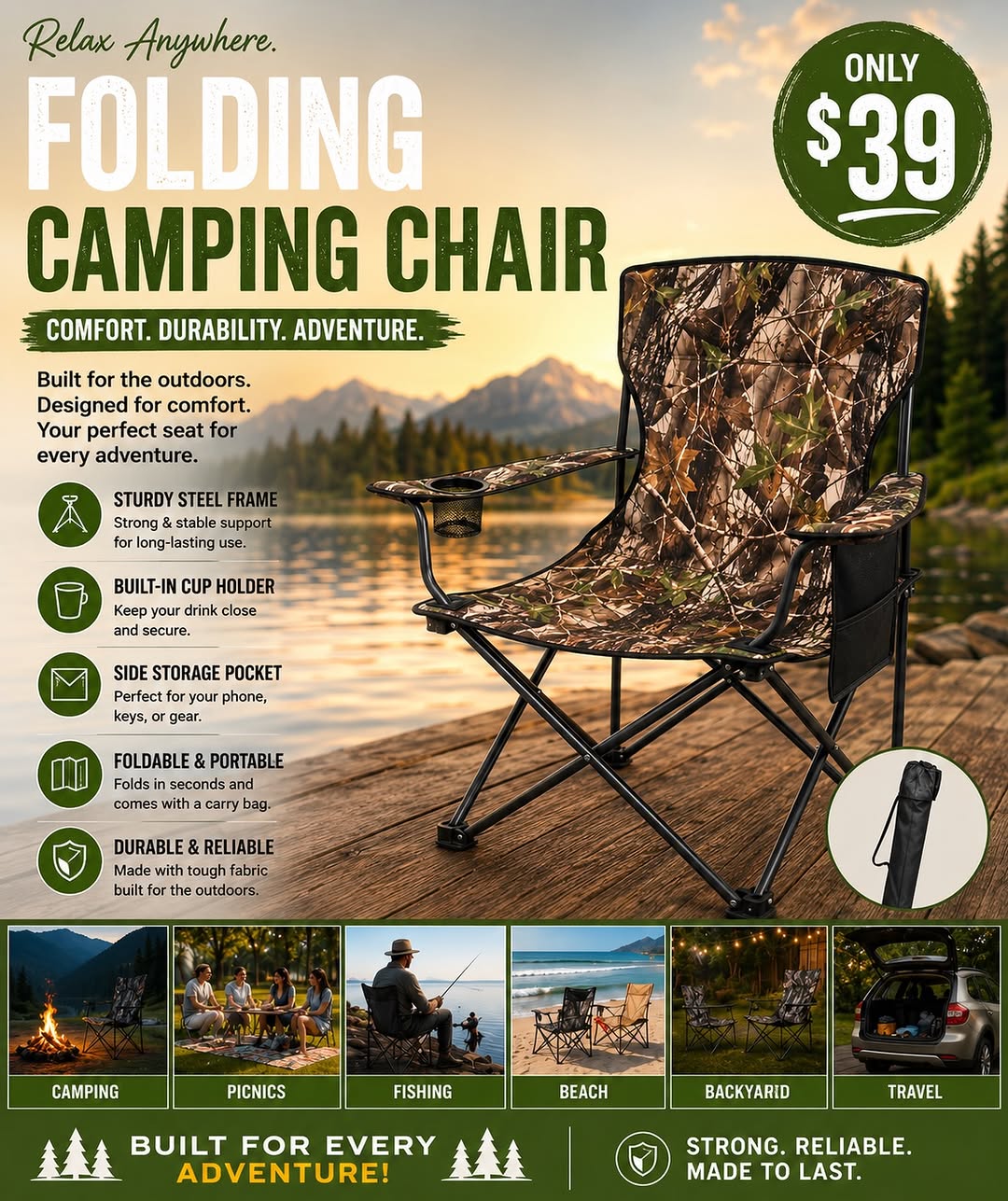 Folding Camping Chair – Only $39 at H&Y Home Depot