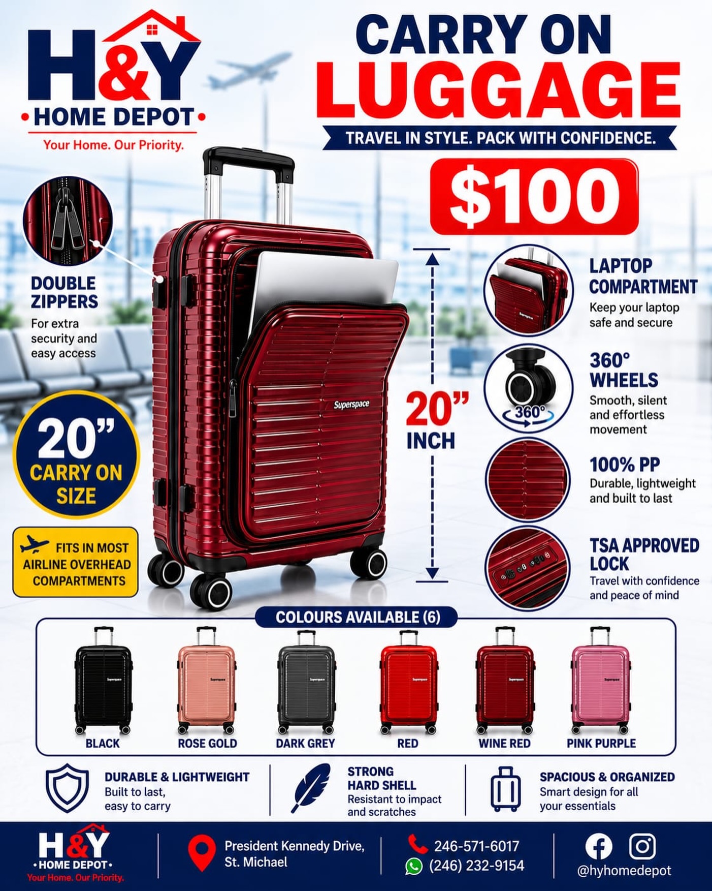 20" Carry-On Luggage – Only $100 at H&Y Home Depot