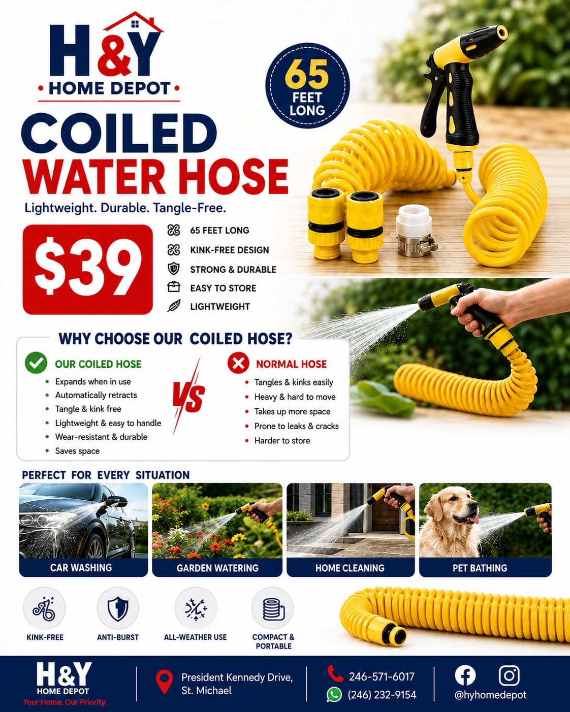 65FT Coiled Water Hose – Only $39 at H&Y Home Depot
