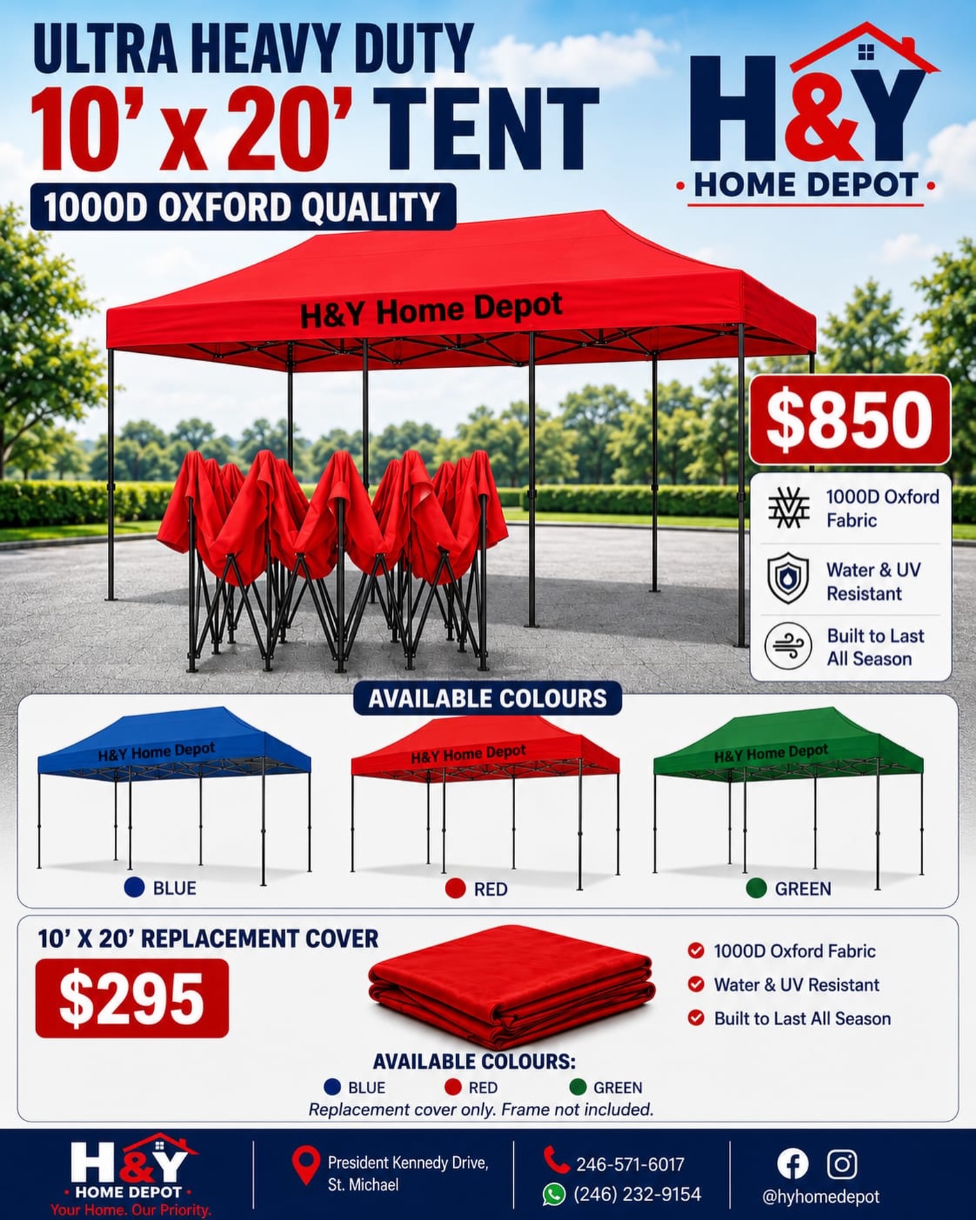 Ultra Heavy Duty 10' x 20' Tent — $850 | Replacement Cover $295