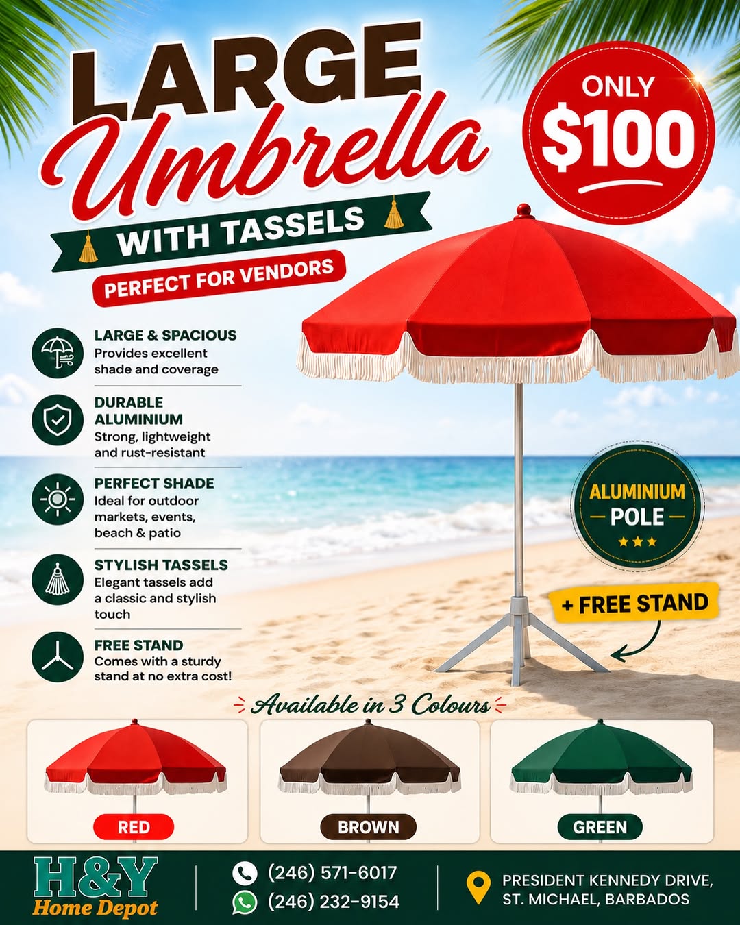 Large Tassel Umbrella with Free Stand – Only $100