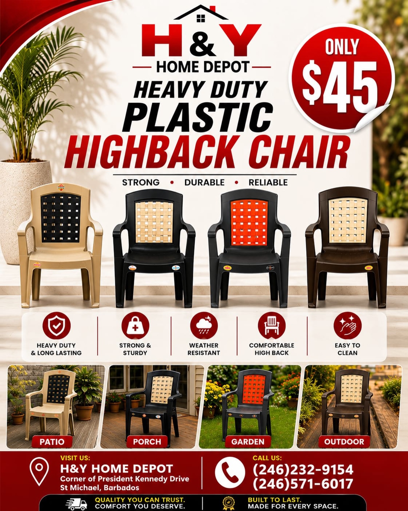 Heavy Duty Plastic Highback Chair – Only $45 Each at H&Y Home Depot