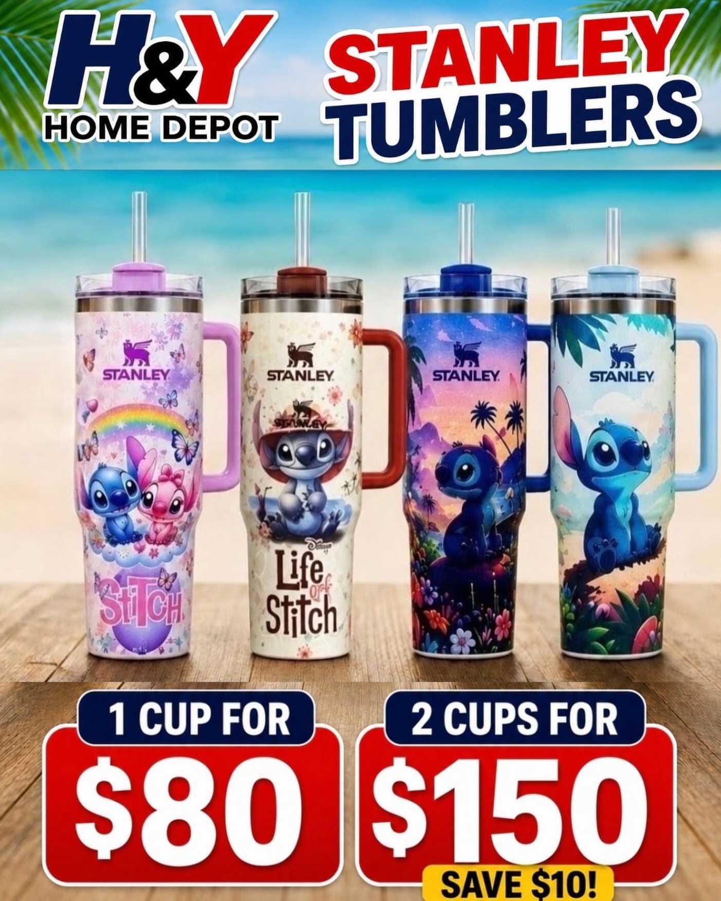 Stitch Stanley Tumblers – 1 for $80 or 2 for $150 (Save $10) at H&Y Home Depot