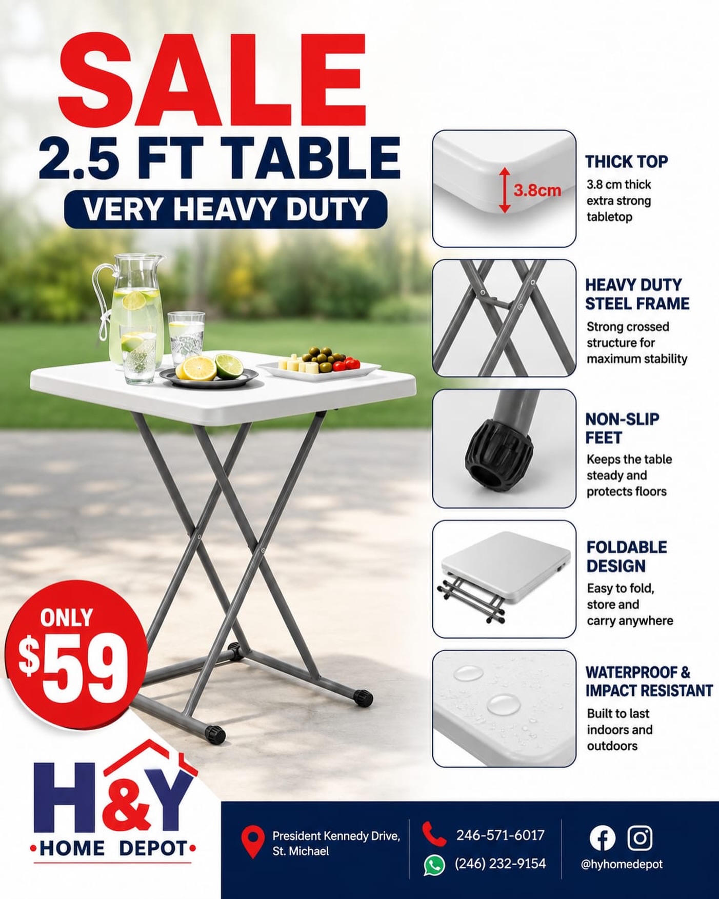 Sale: Heavy Duty 2.5 FT Folding Table – Only $59