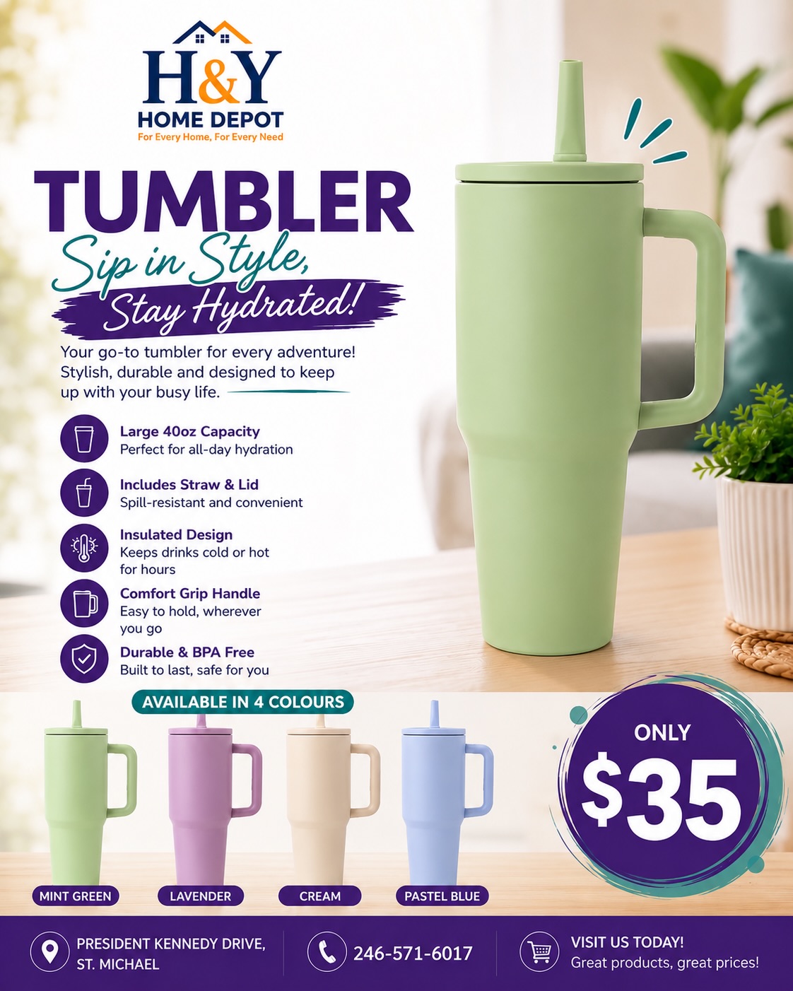 40oz Tumbler – Only $35 at H&Y Home Depot