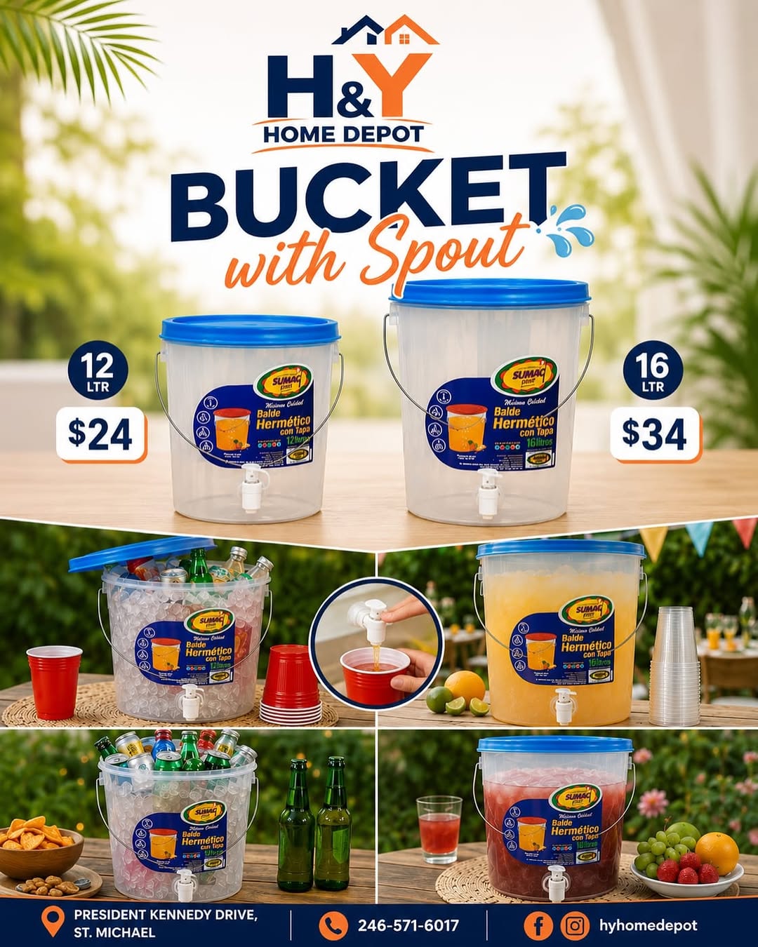 H&Y Home Depot – Bucket with Spout: 12L for $24 & 16L for $34