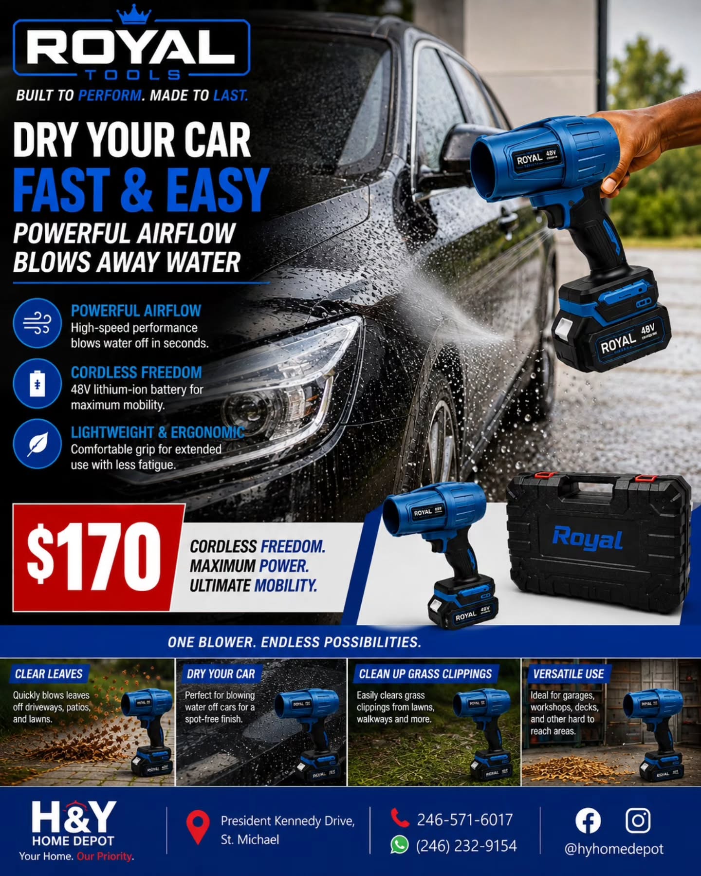 Royal 48V Commercial Cordless Blower – $170 at H&Y Home Depot