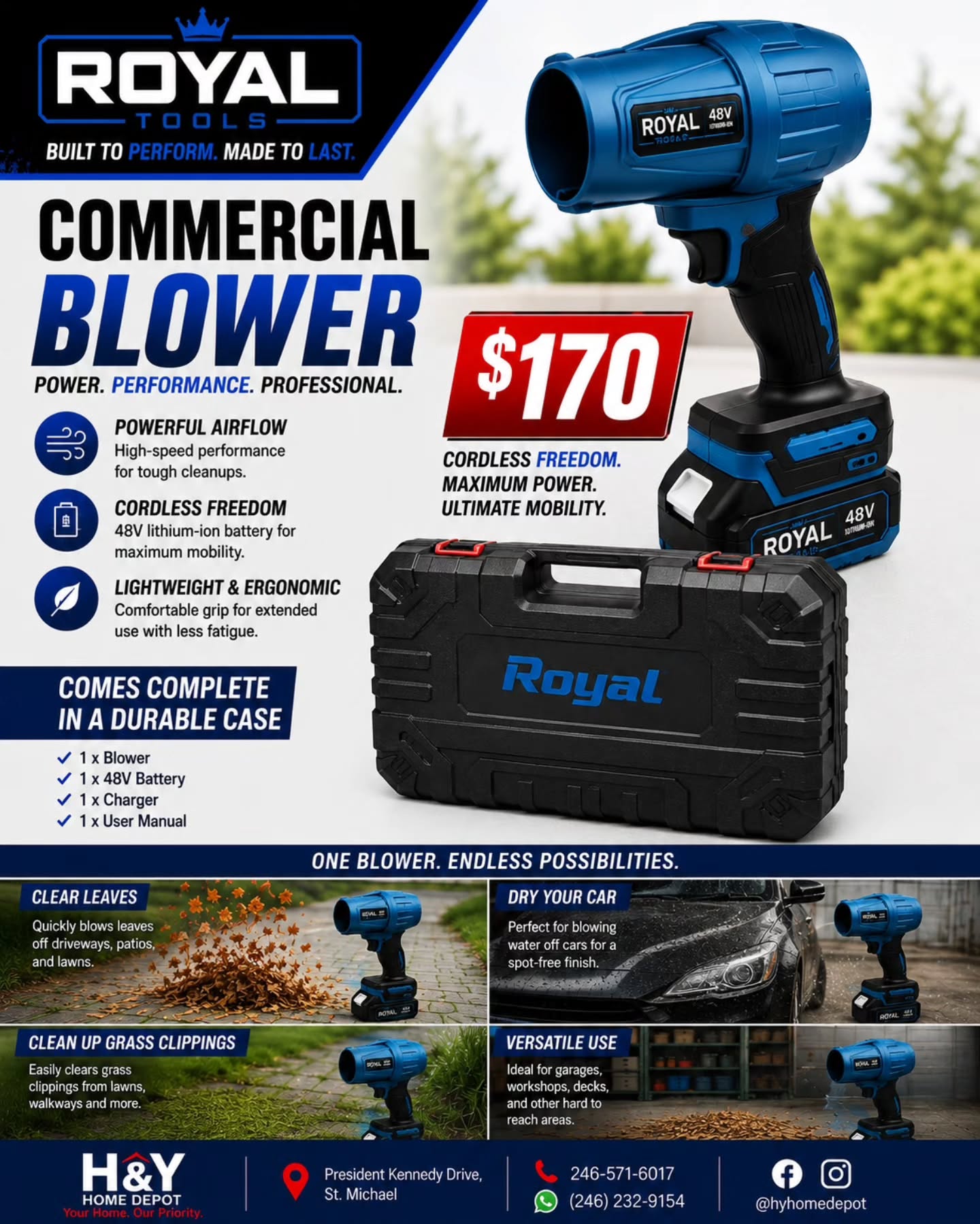 Royal 48V Commercial Cordless Blower – $170 at H&Y Home Depot