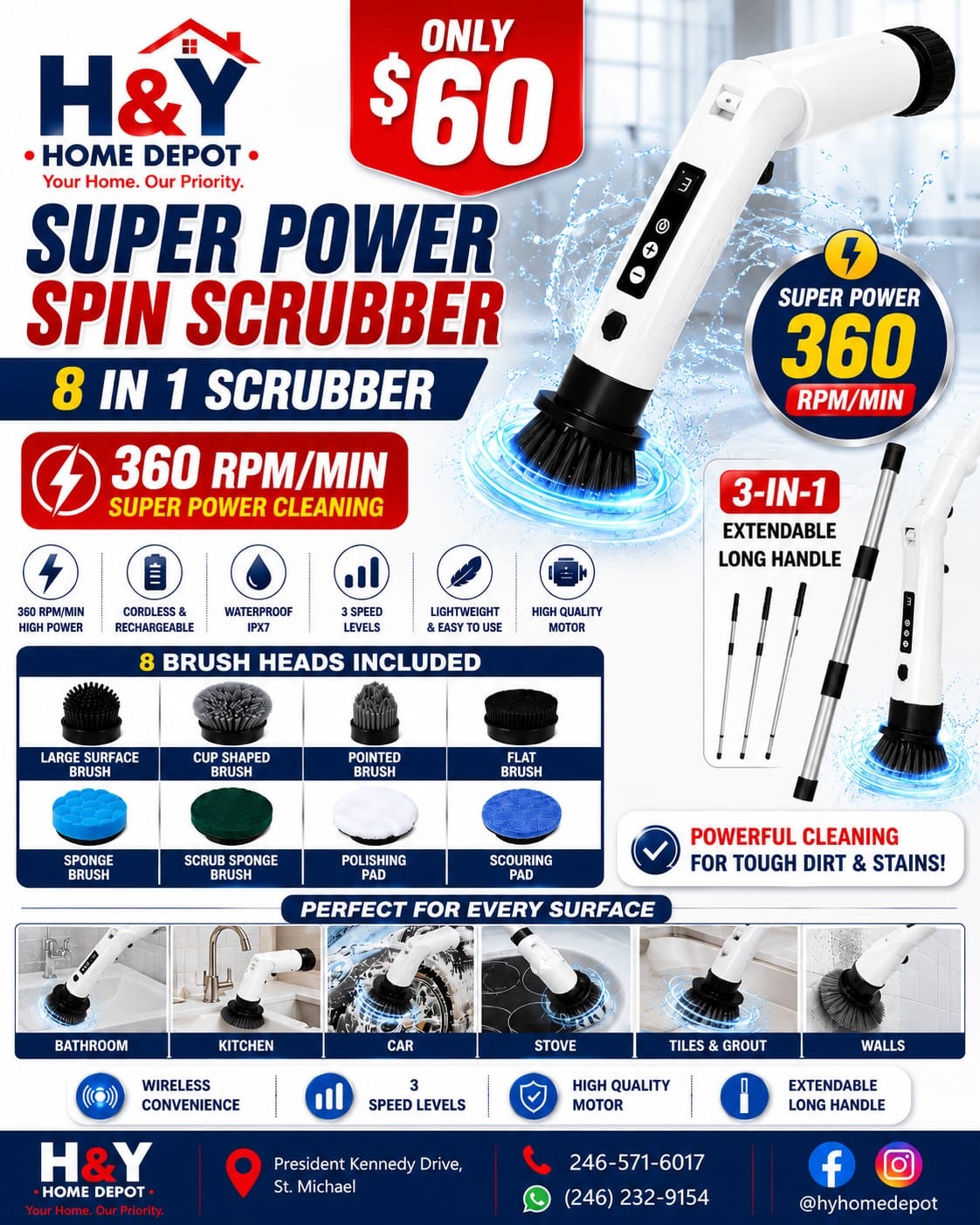 Super Power Spin Scrubber 8-in-1 – Only $60