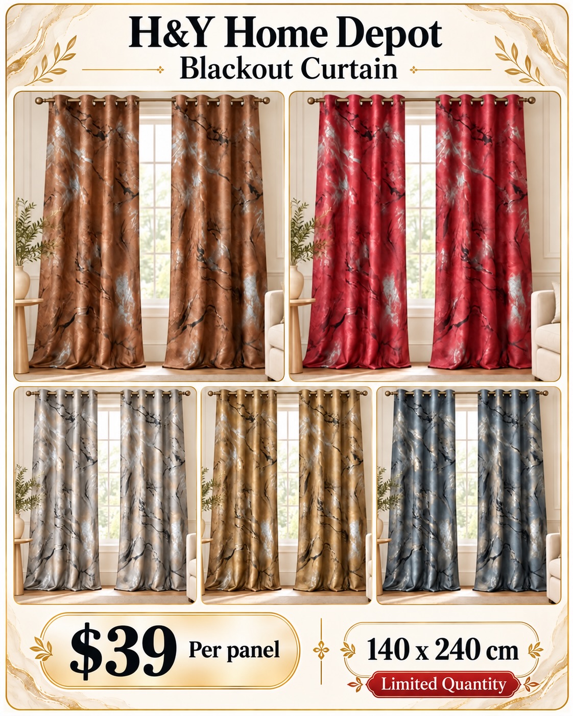 Marble Print Blackout Curtains – $39 Per Panel