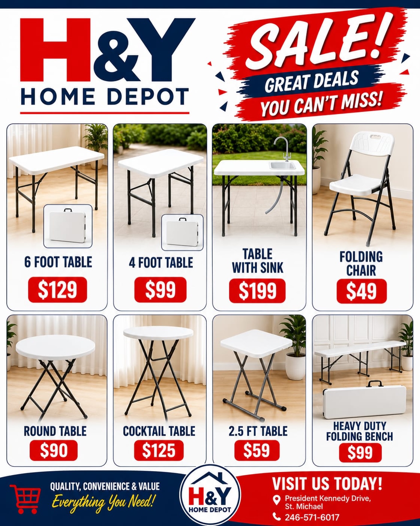 H&Y Home Depot Sale – Folding Tables, Chairs & Benches from $49