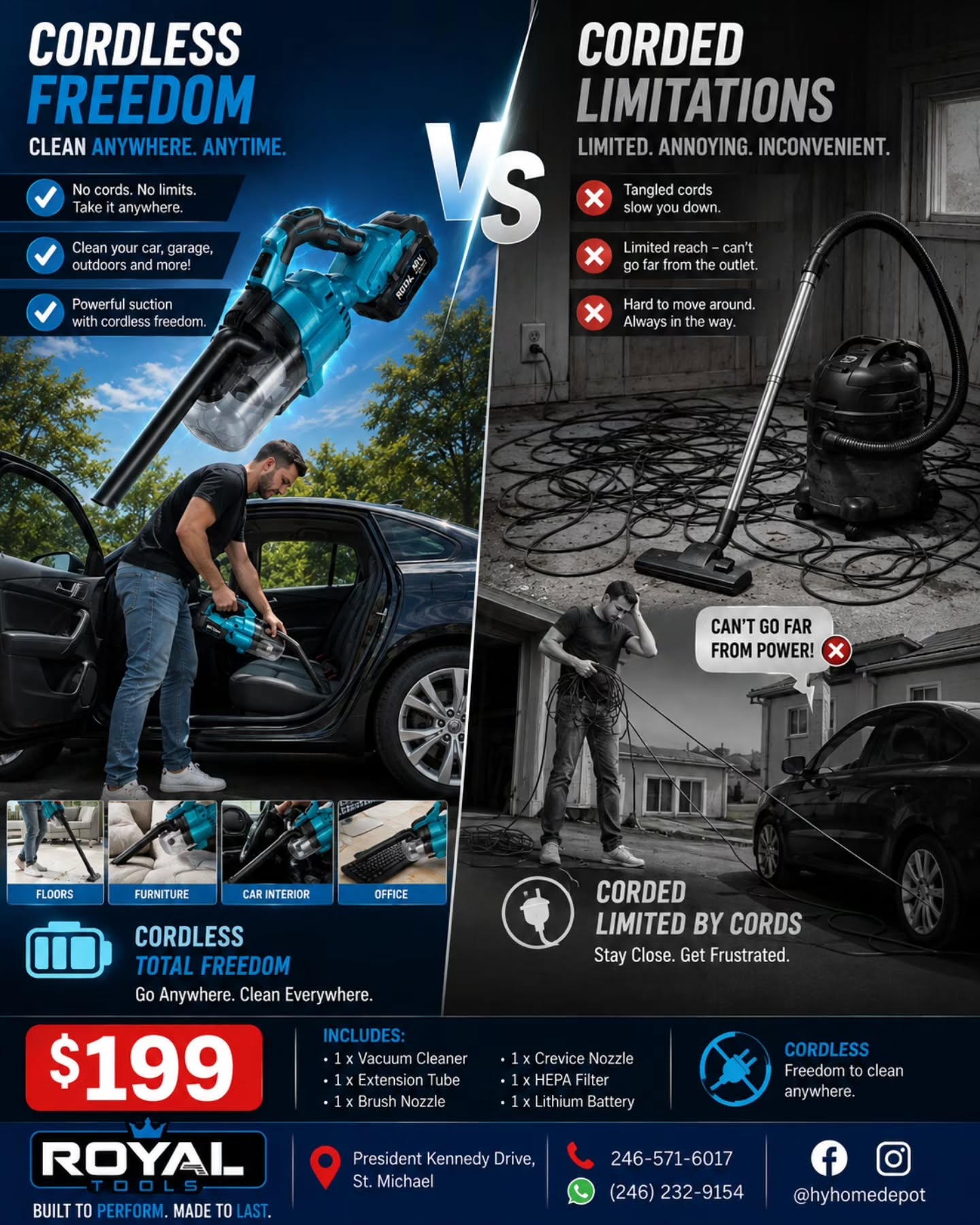 Royal Tools Cordless Vacuum Cleaner – $199 at H&Y Home Depot