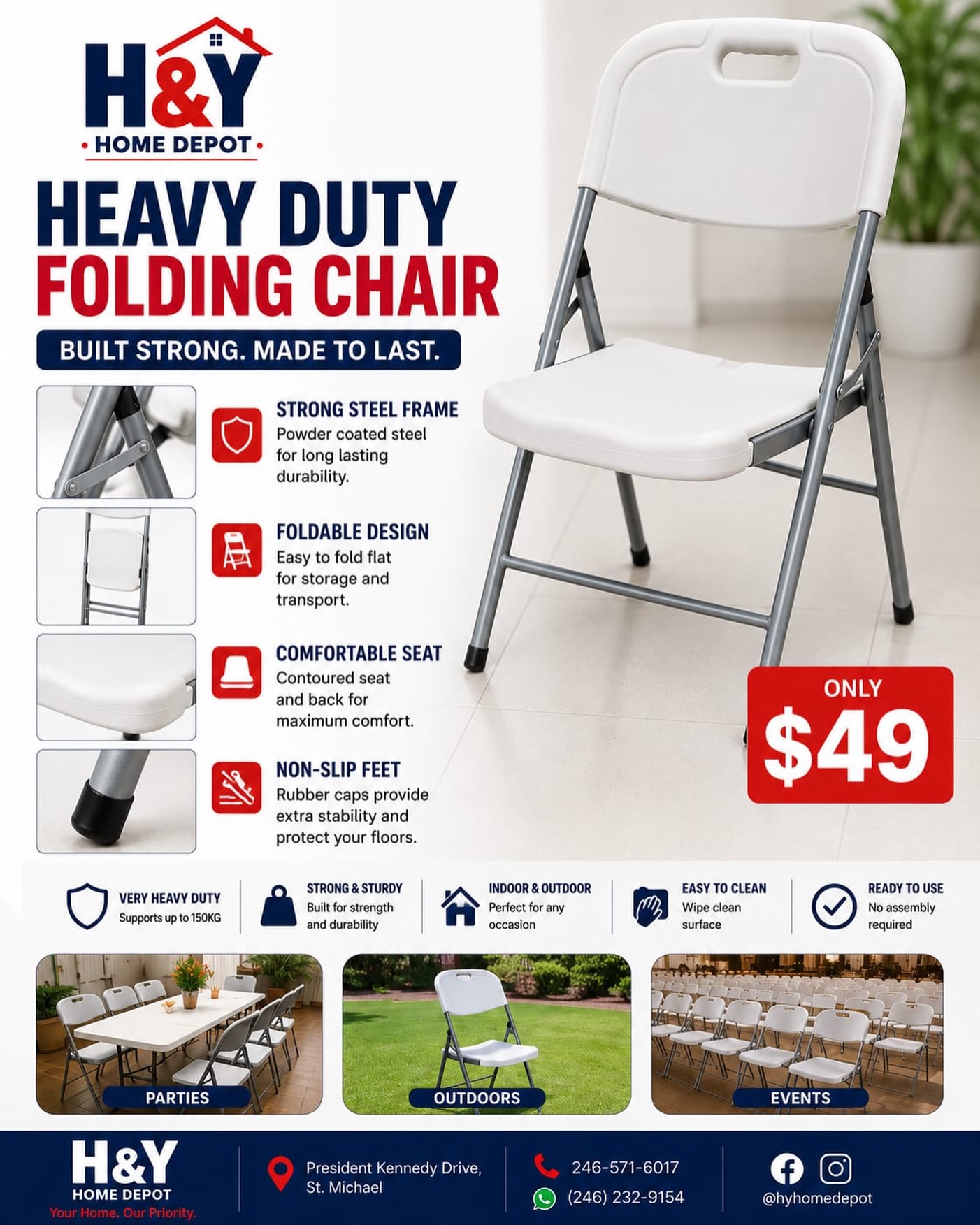 Heavy Duty Folding Chair – Only $49 at H&Y Home Depot