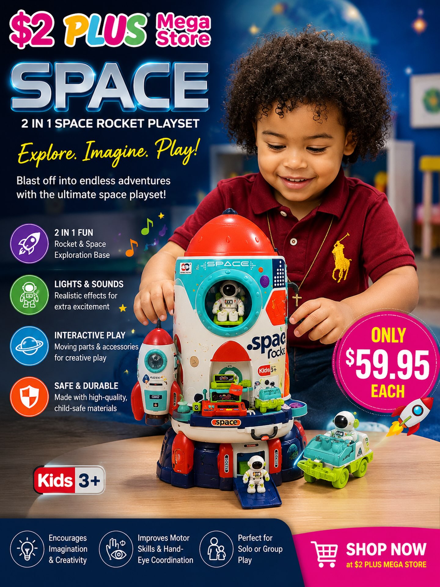 2 In 1 Space Rocket Playset – Only $59.95 at $2 Plus Mega Store