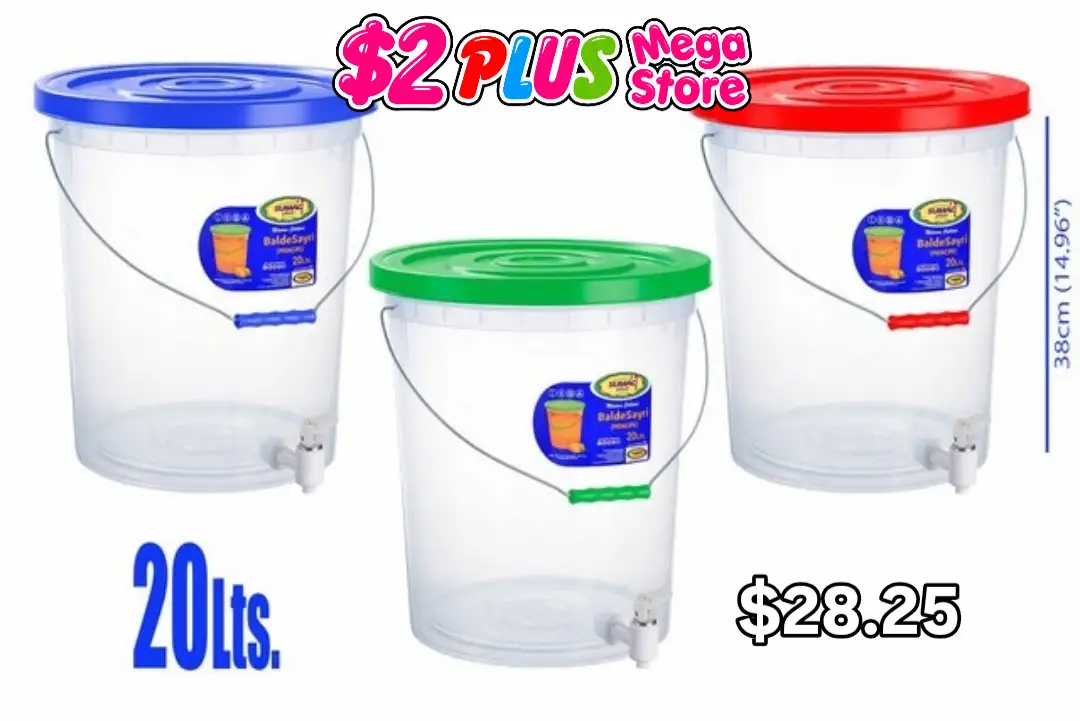 20-Litre Plastic Bucket with Lid & Tap – $28.25 at $2 Plus Mega Store