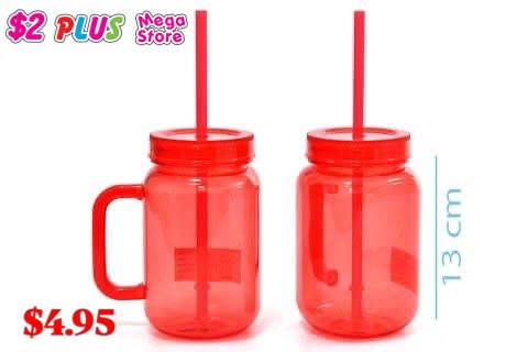 Red Mason Jar Mugs with Straws – $4.95 at $2 Plus Mega Store