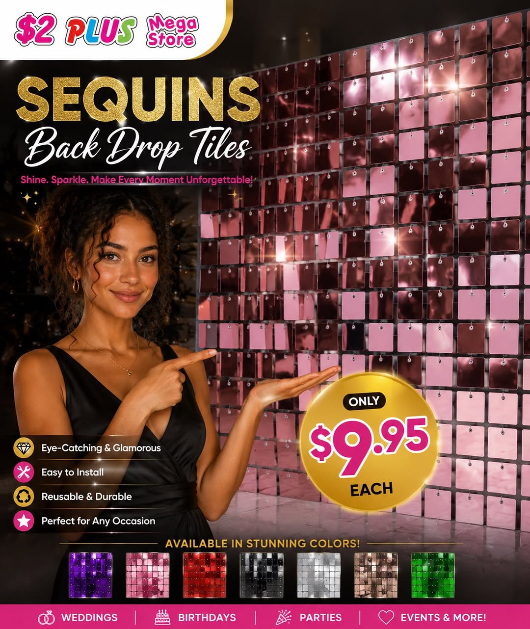 Sequins Backdrop Tiles – Only $9.95 Each at $2 Plus Mega Store
