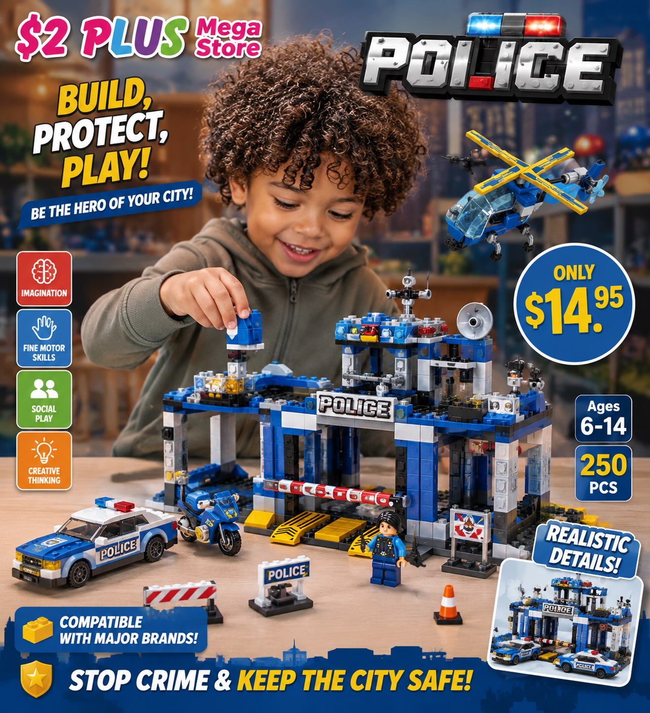 $2 Plus Mega Store – Police Building Set 250pcs Only $14.95