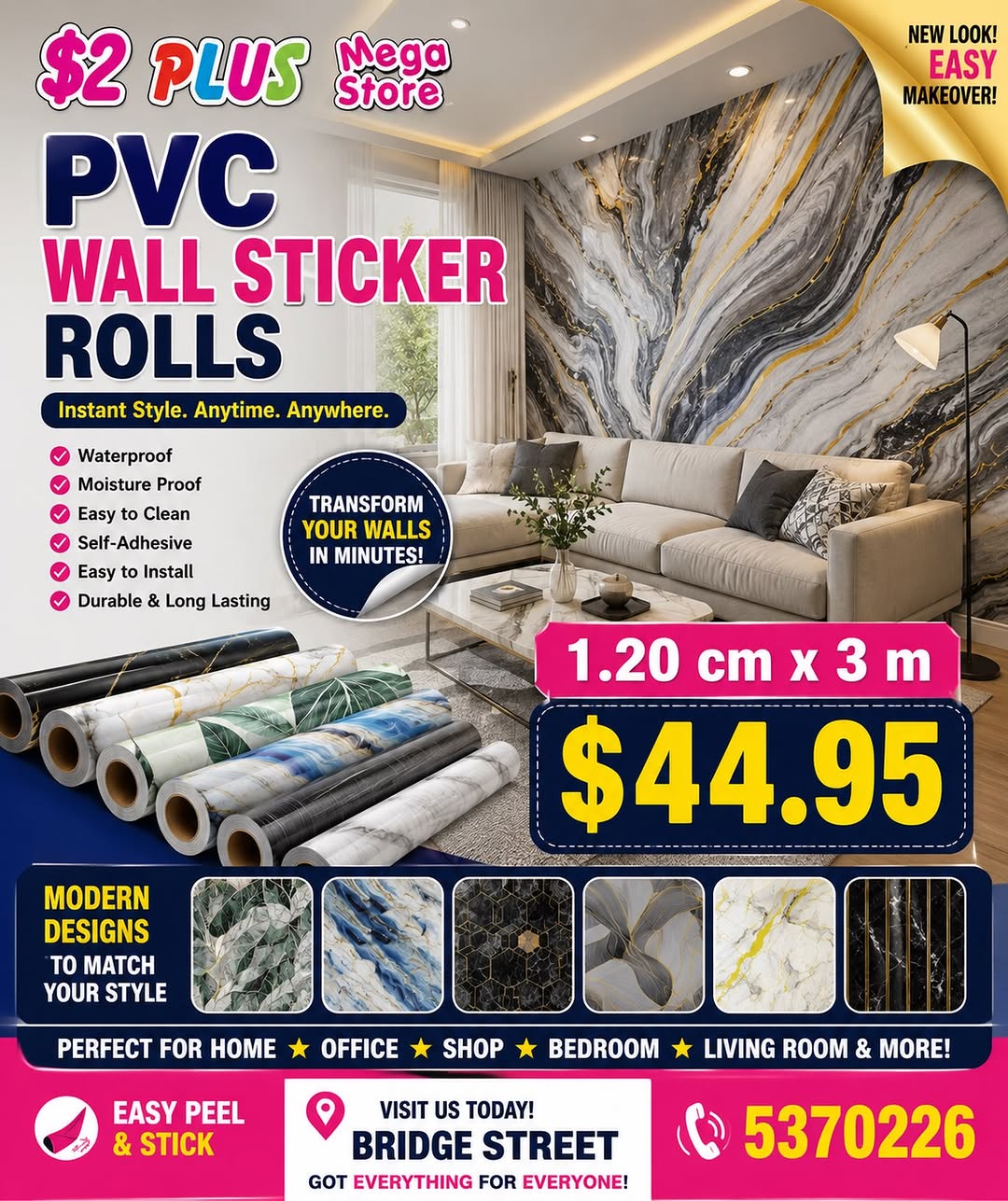 PVC Wall Sticker Rolls – $44.95 at $2 Plus Mega Store