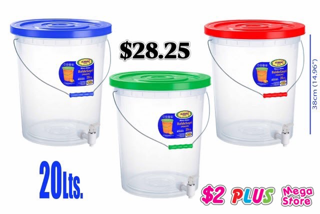 20L Plastic Bucket with Tap – $28.25 at $2 Plus Mega Store