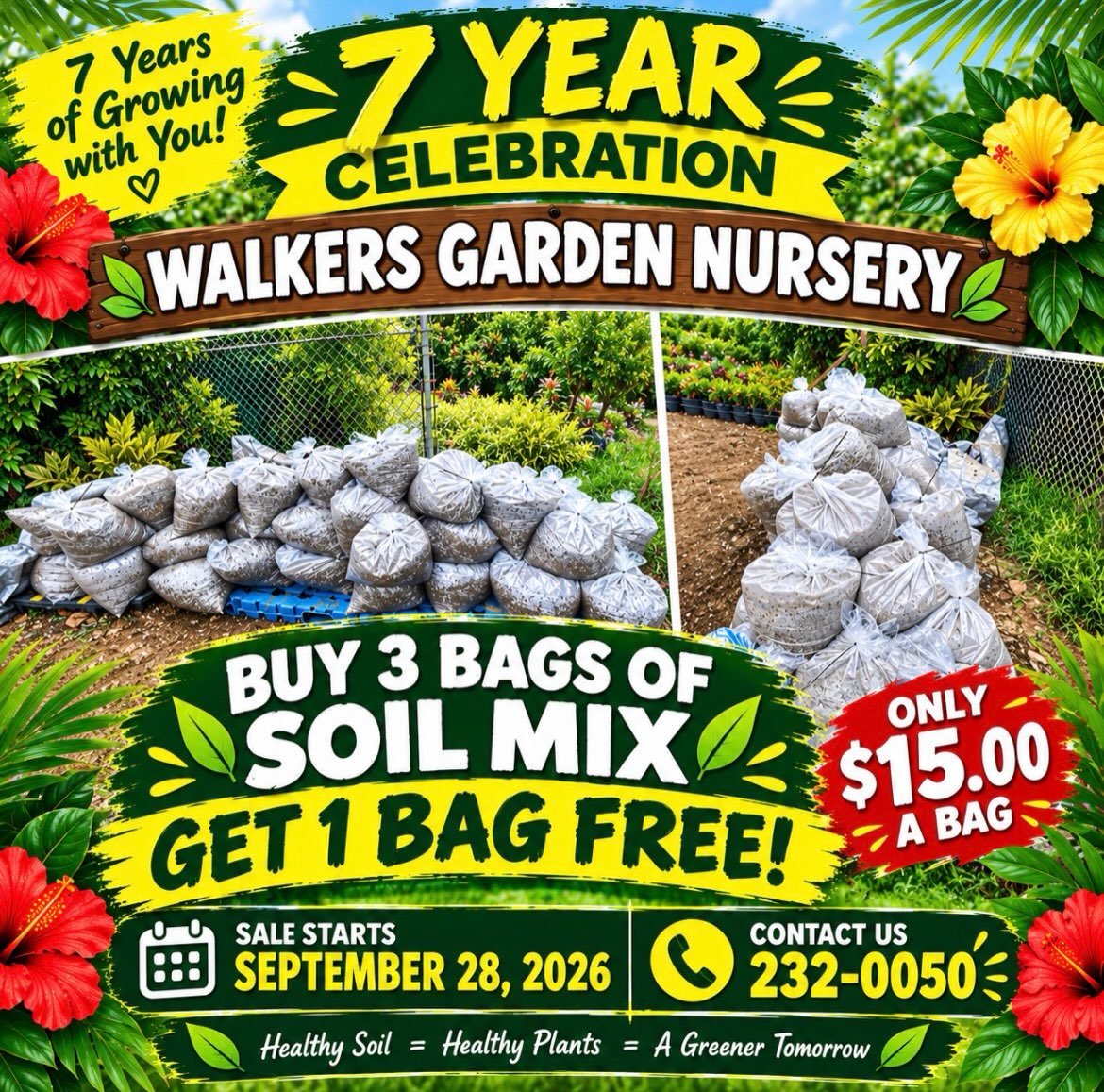 Walkers Garden Nursery 7-Year Celebration: Buy 3 Bags of Soil Mix, Get 1 Free
