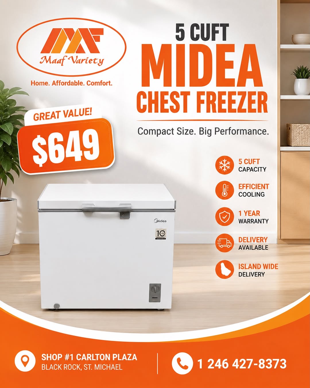 5 CUFT Midea Chest Freezer – $649 with Island-Wide Delivery