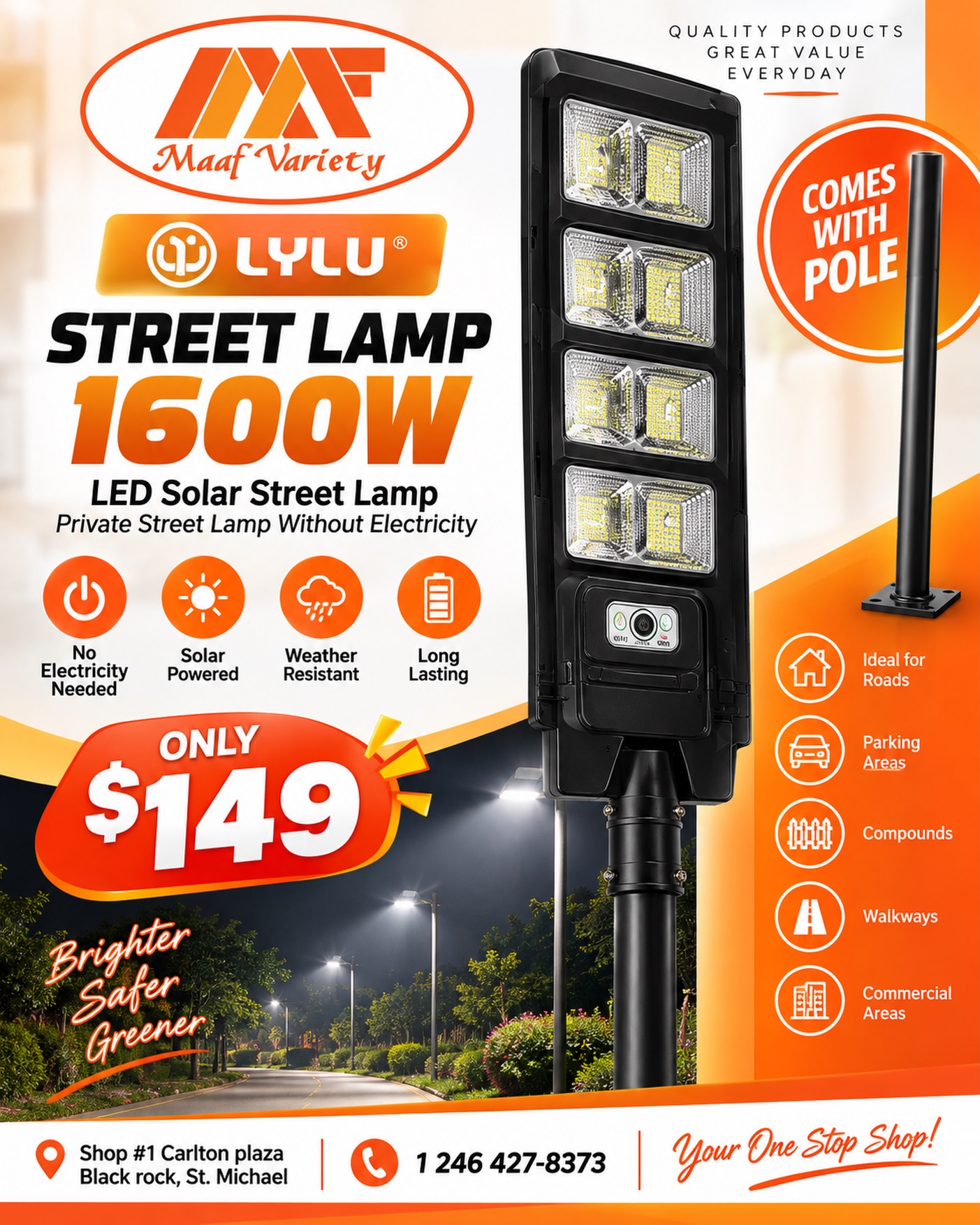 LYLU 1600W LED Solar Street Lamp – Only $149 (Comes with Pole)