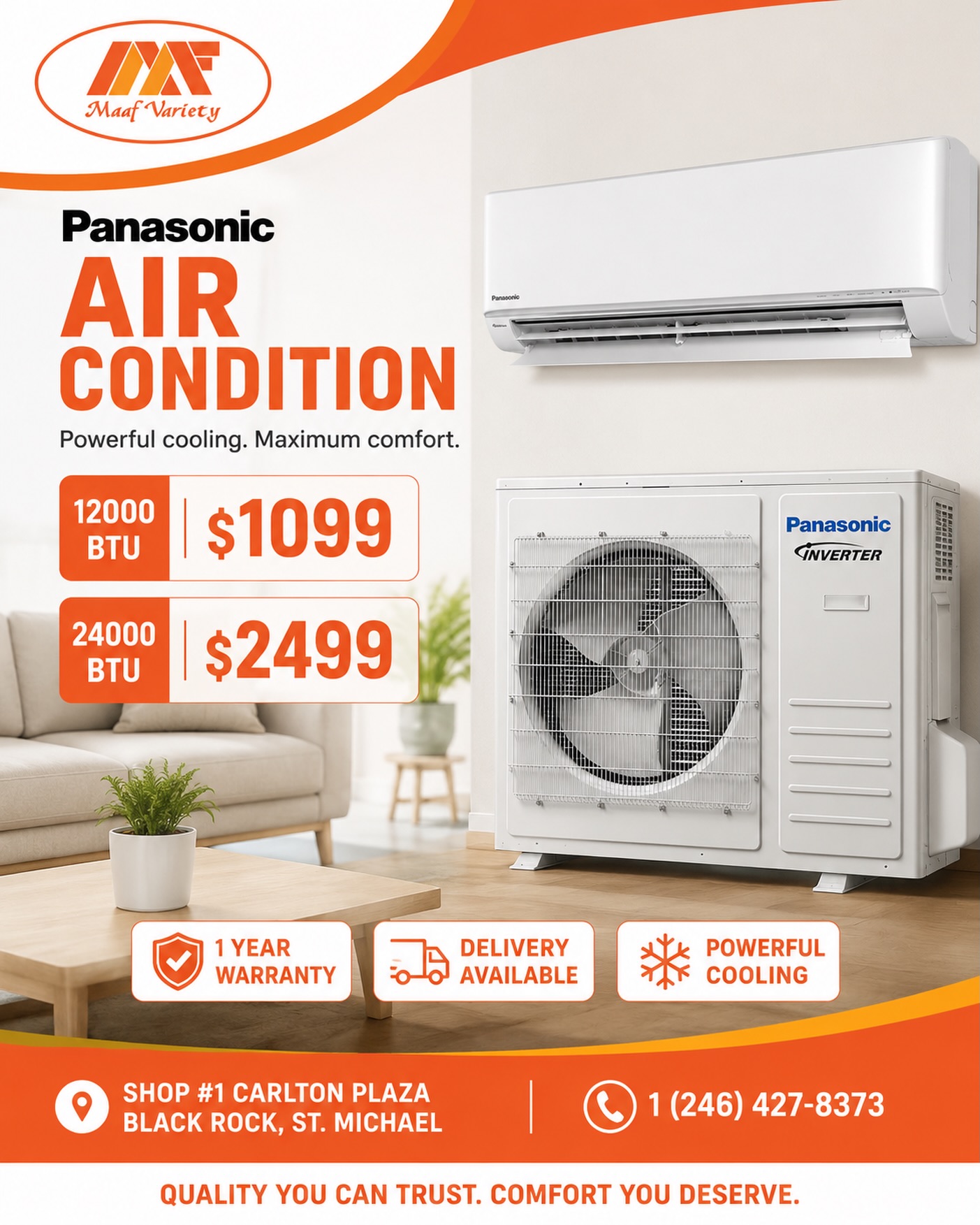 Panasonic Air Conditioner – 12,000 BTU at $1,099 & 24,000 BTU at $2,499