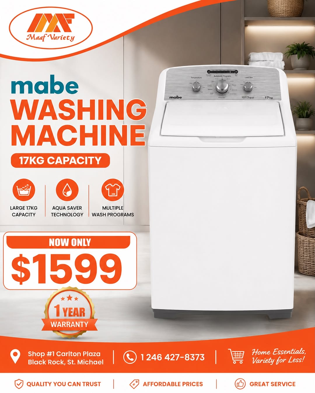Mabe 17KG Washing Machine – Now Only $1,599 at Maaf Variety