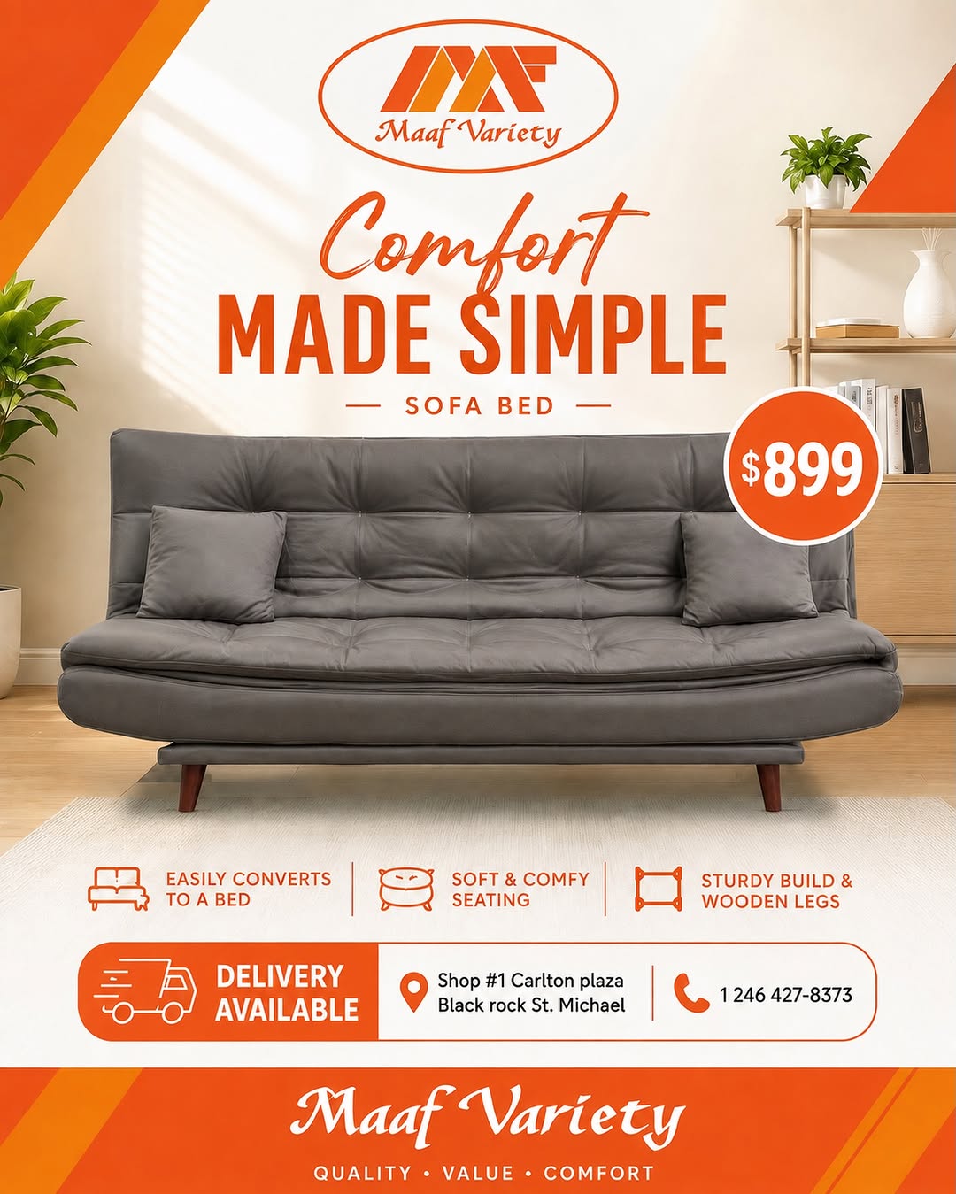 Sofa Bed for $899 at Maaf Variety