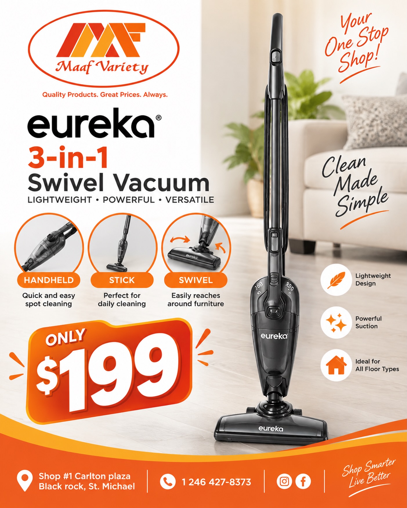 Eureka 3-in-1 Swivel Vacuum – Only $199 at Maaf Variety