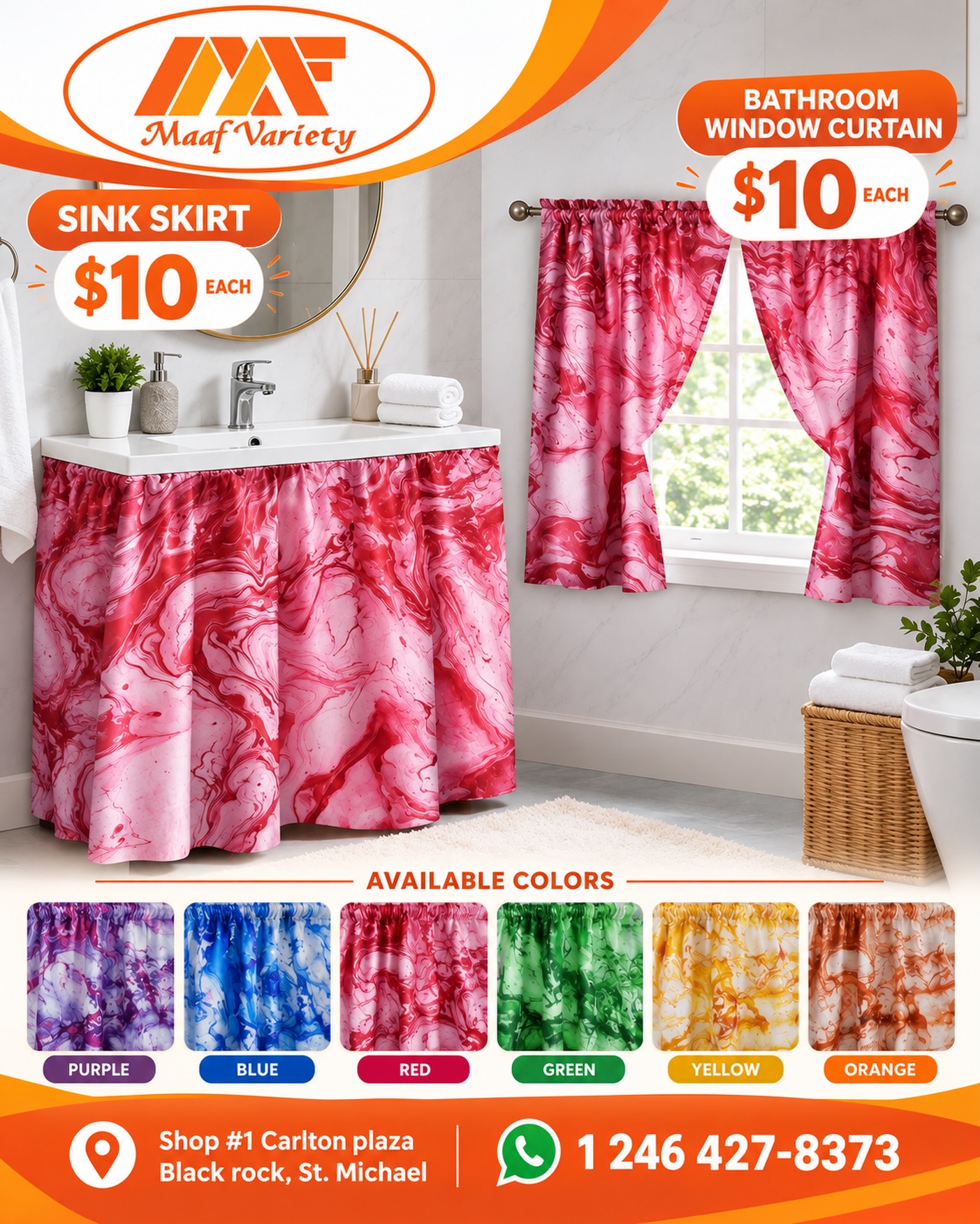 Bathroom Sink Skirt & Window Curtain – $10 Each at Maaf Variety