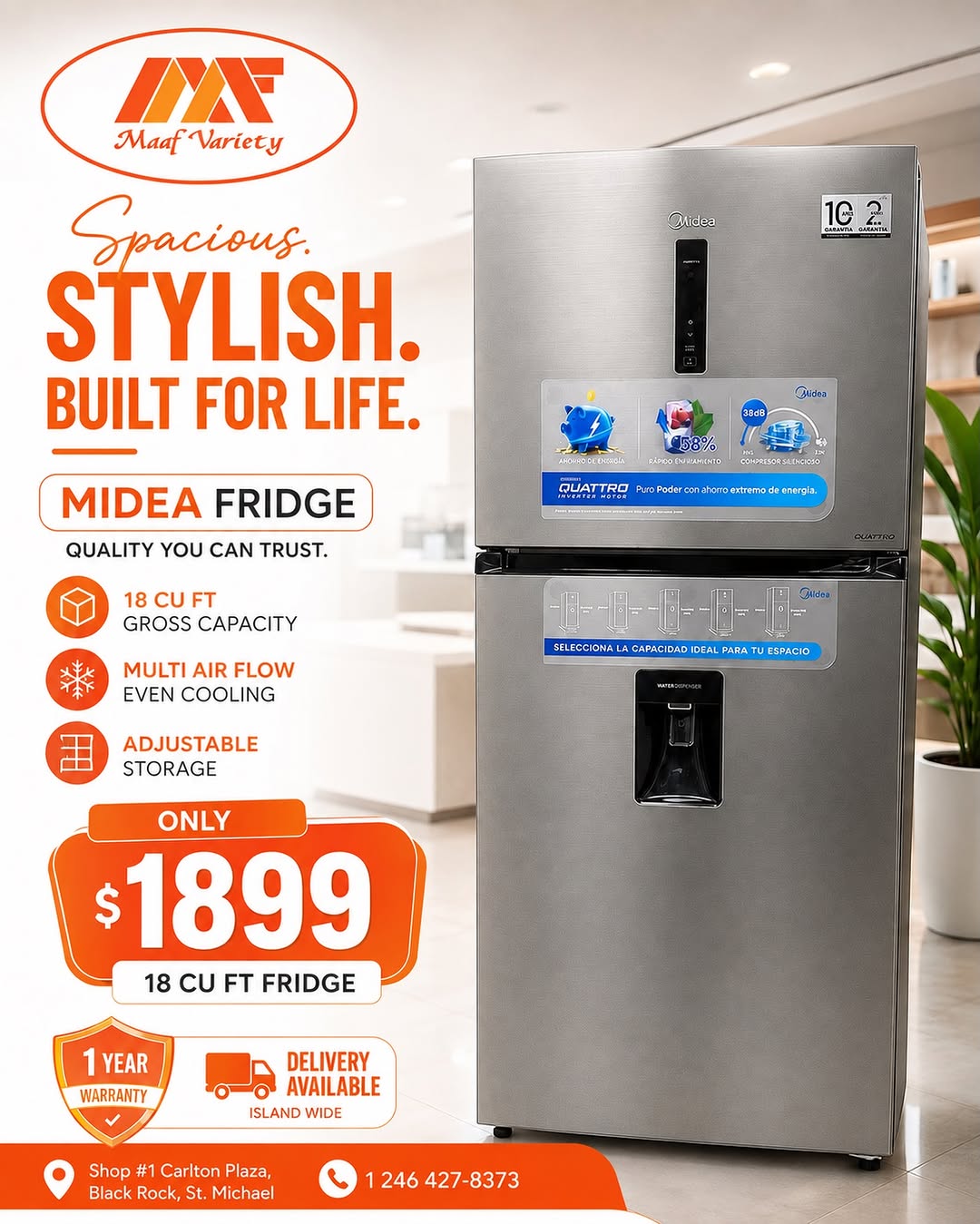 Midea 18 CU FT Fridge – Only $1,899 at Maaf Variety