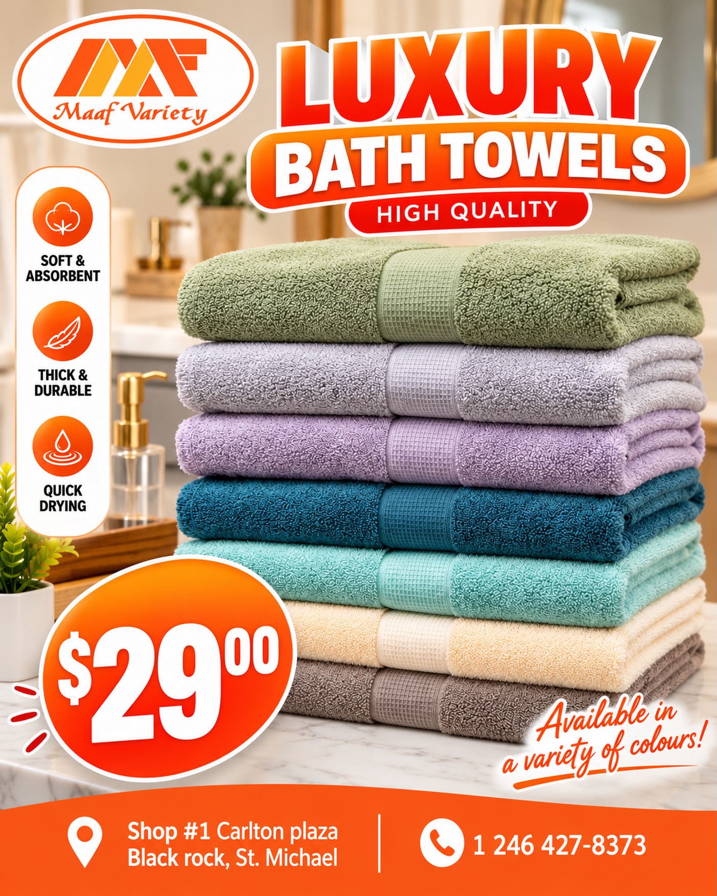 Luxury Bath Towels – $29.00 at Maaf Variety
