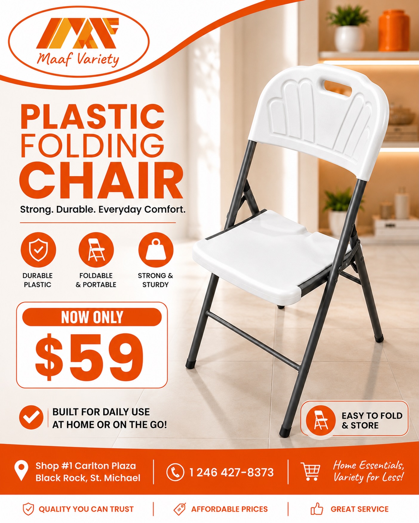 Plastic Folding Chair – Now Only $59 at Maaf Variety