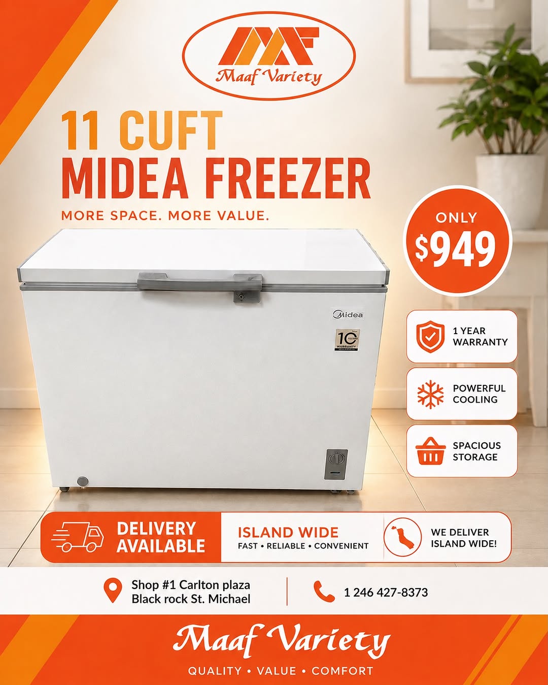 11 CUFT Midea Chest Freezer – Only $949 at Maaf Variety