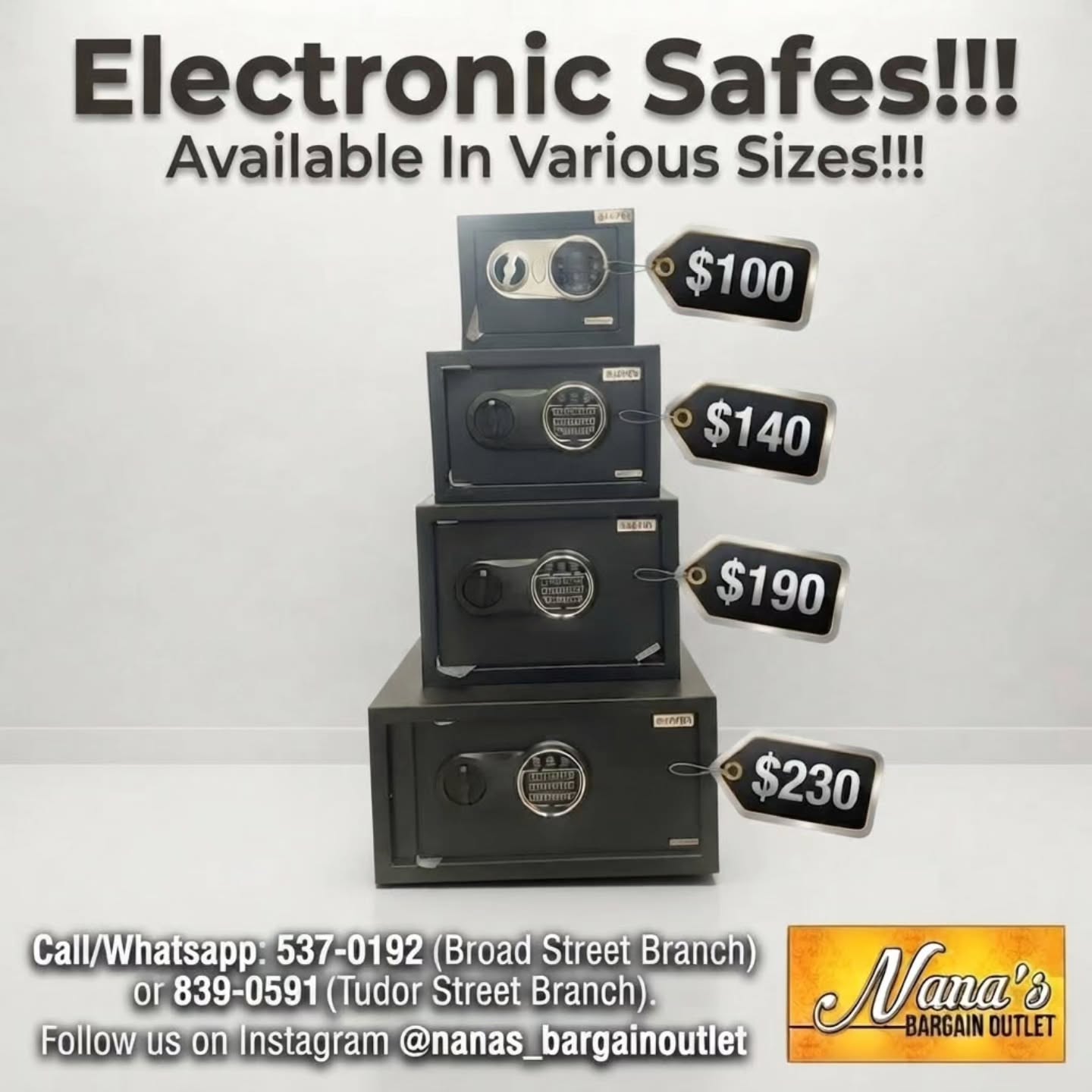 Electronic Safes Available in Various Sizes – Starting from $100