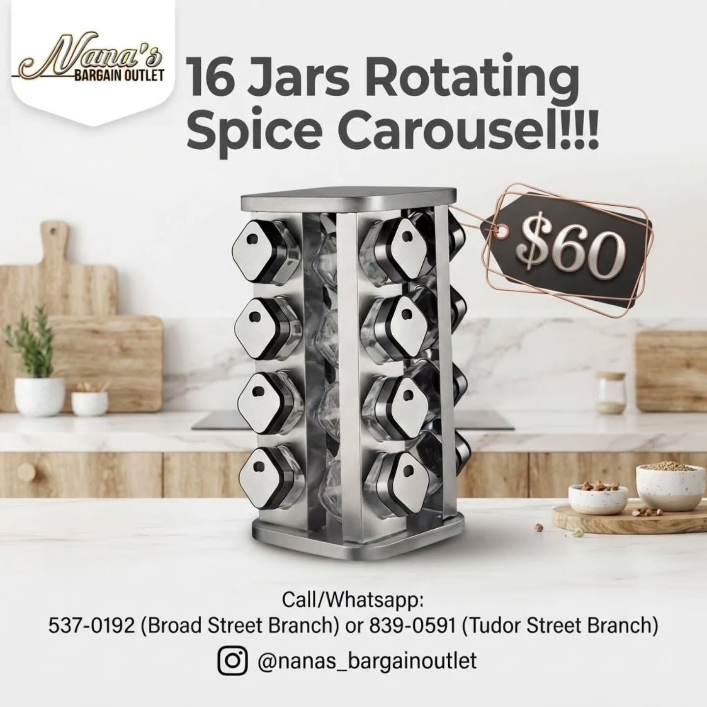 16 Jars Rotating Spice Carousel – $60