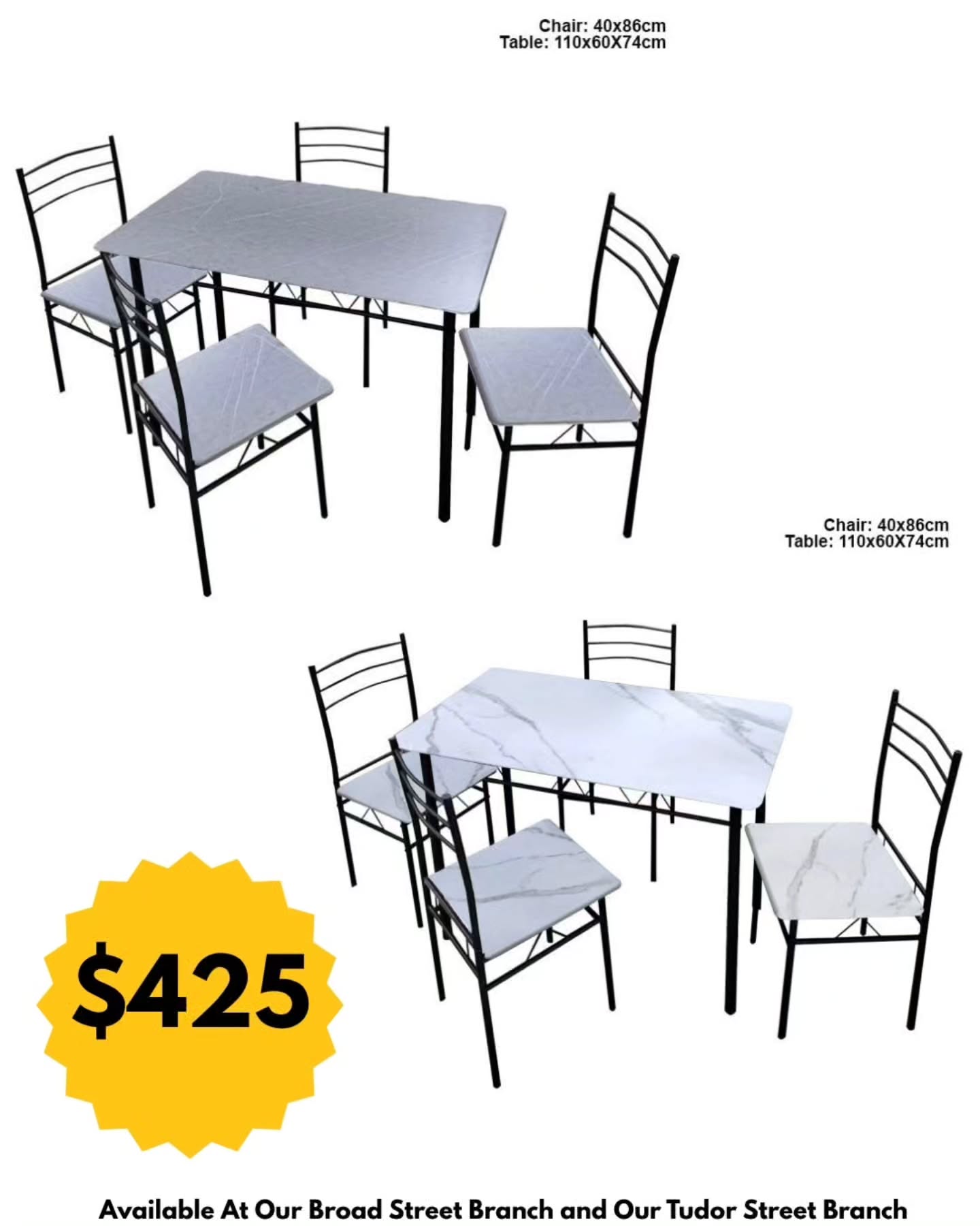 4 Seater Dining Sets – $425 at Nana's Bargain Outlet